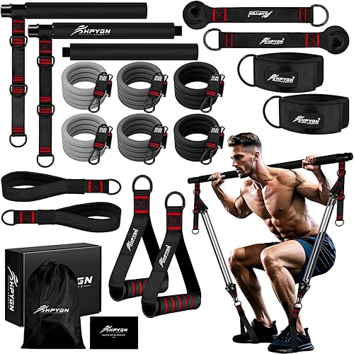 Pilates Bar Kit with Resistance Bands, Heavy Duty Multifunctional Pilates Workout Equipment for Strength Training, HIPS, Back, Arms, Abs, Shoulders, Portable Home Gym & Travel Fitness Gear for Men