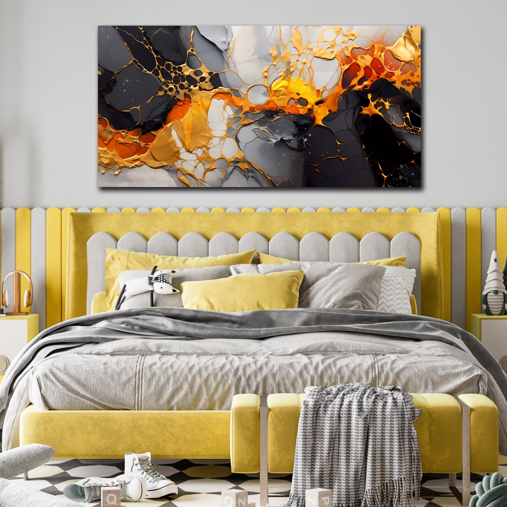 Abstract Canvas Wall-Art Living Room - Black and White Wall Art - Marble Wall Art for Bedroom Office Pictures 24" x 48"