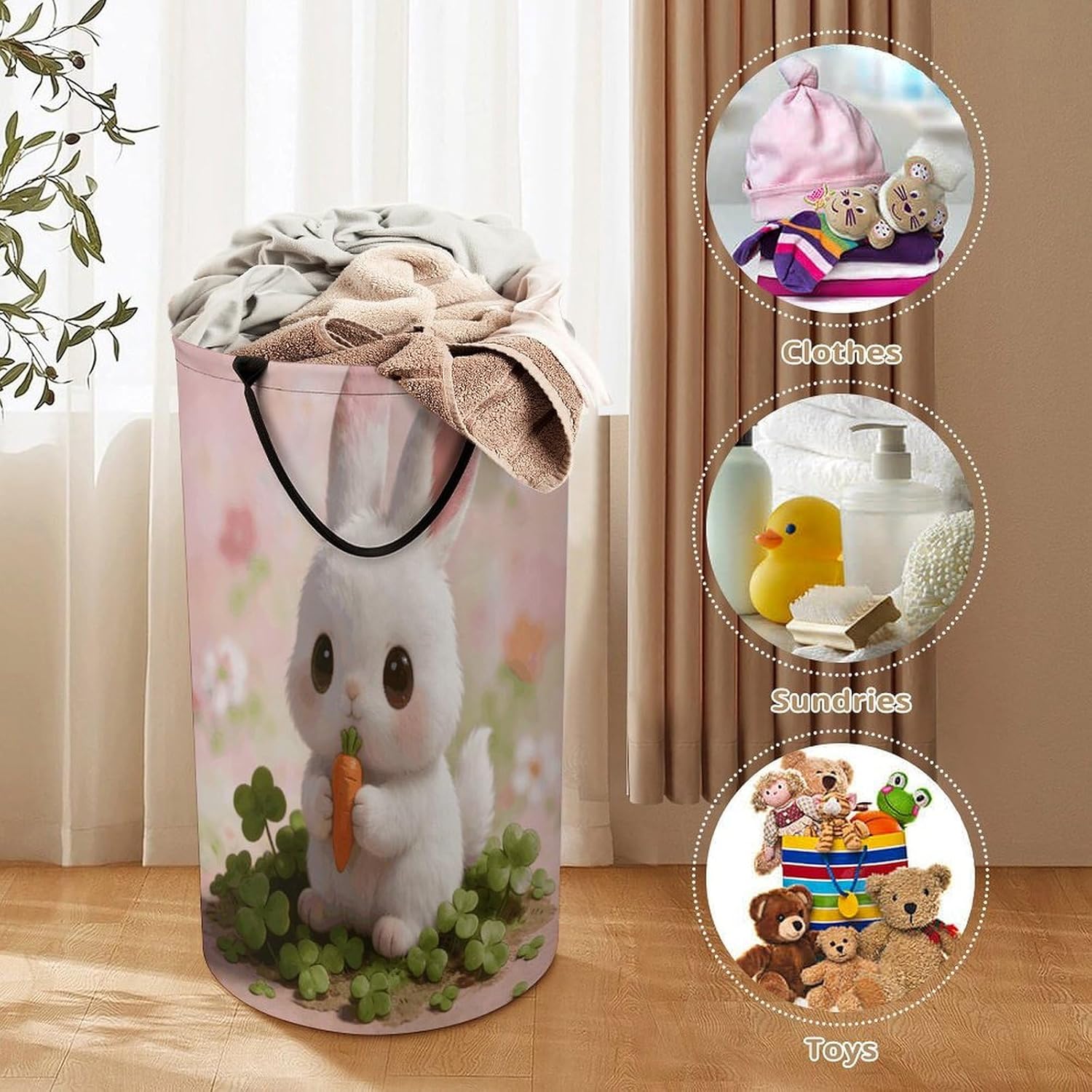 Cute Animal Laundry Hamper 86L Waterproof Collapsible Clothes Basket with Double Handles Freestanding Foldable Laundry Basket Large Clothes Hamper for Bathroom