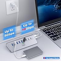 Vista 3 de Hub USB alimentado de 10 Gbps, concentrador USB 3.2 de 9 puertos intpw de 9 puertos, concentrador USB C con USB A/USB C 3.2, 4 USB 3.0, 2 puertos