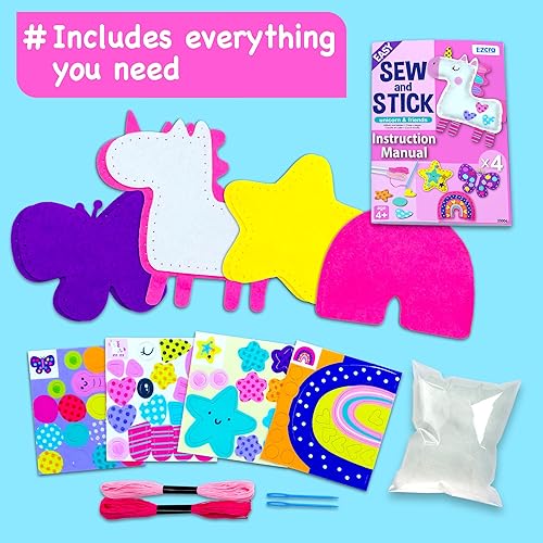 Miniatura 3 de EZCRA Easy Arts and Crafts for Kids - Kit de costura sin desorden para niños - 4 proyectos de costura de unicornio fáciles de hacer - Divertidas