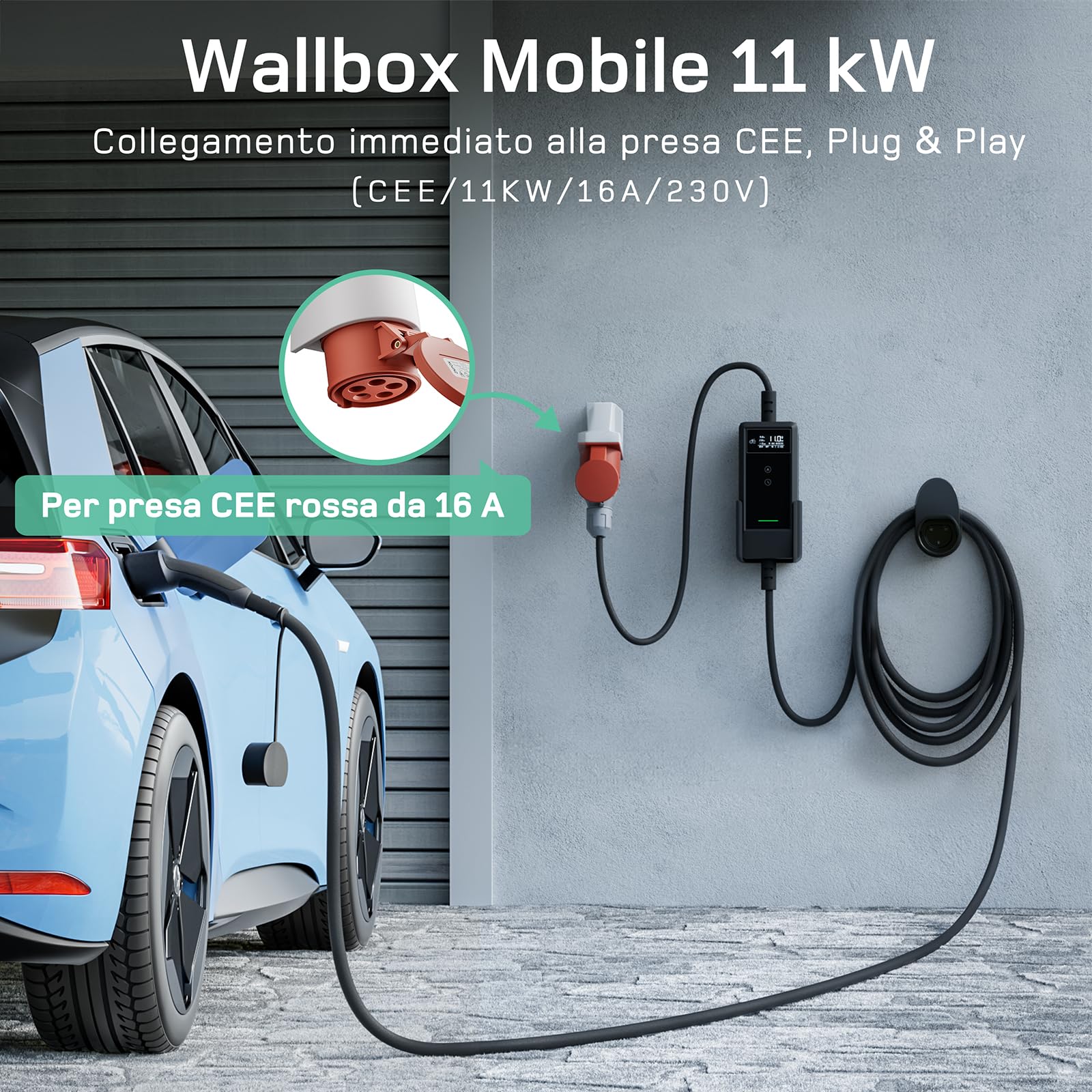 dé Wallbox 11kW [Trifase| 6m| 6-16A] Cavo Ricarica Auto Elettrica Tipo 2 CEE 11kW, Stazione Carichino Auto elettrica Mobile Compatibile con Model Y, Model 3 e Altri EV/PHEV