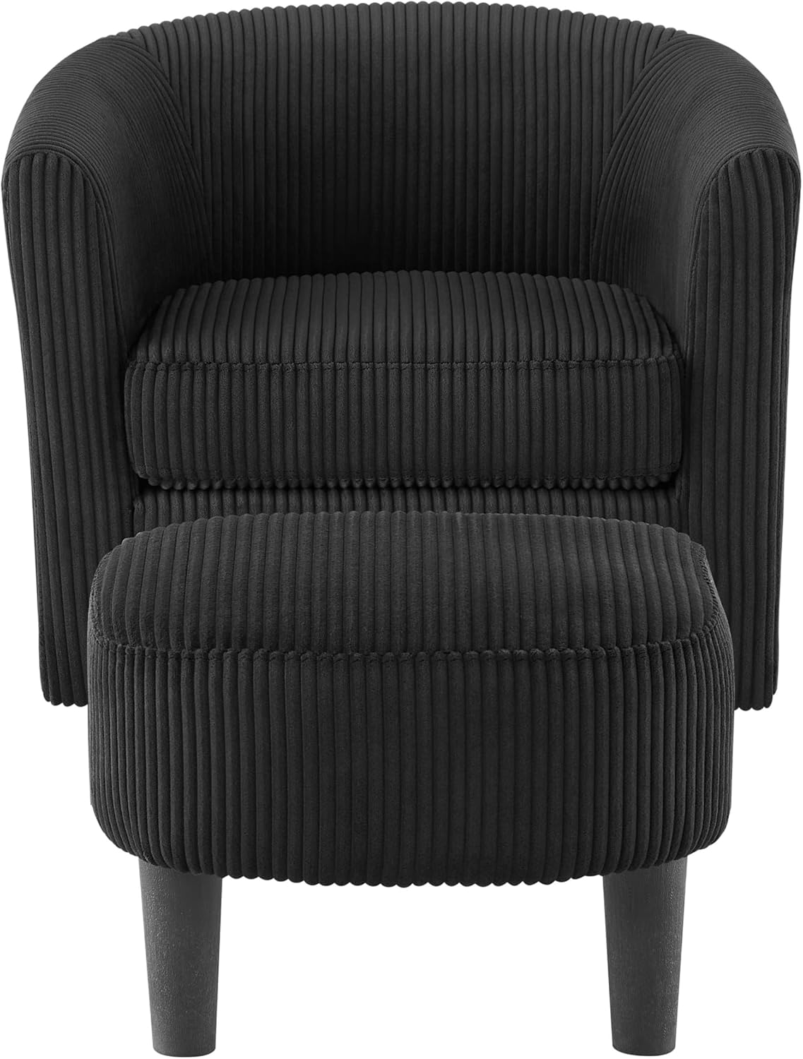 Corduroy Swivel Accent Chair with Ottoman, Round Barrel Chair with Armrest, Comfy Reading Chair for Living Room Bedroom Office (Black)