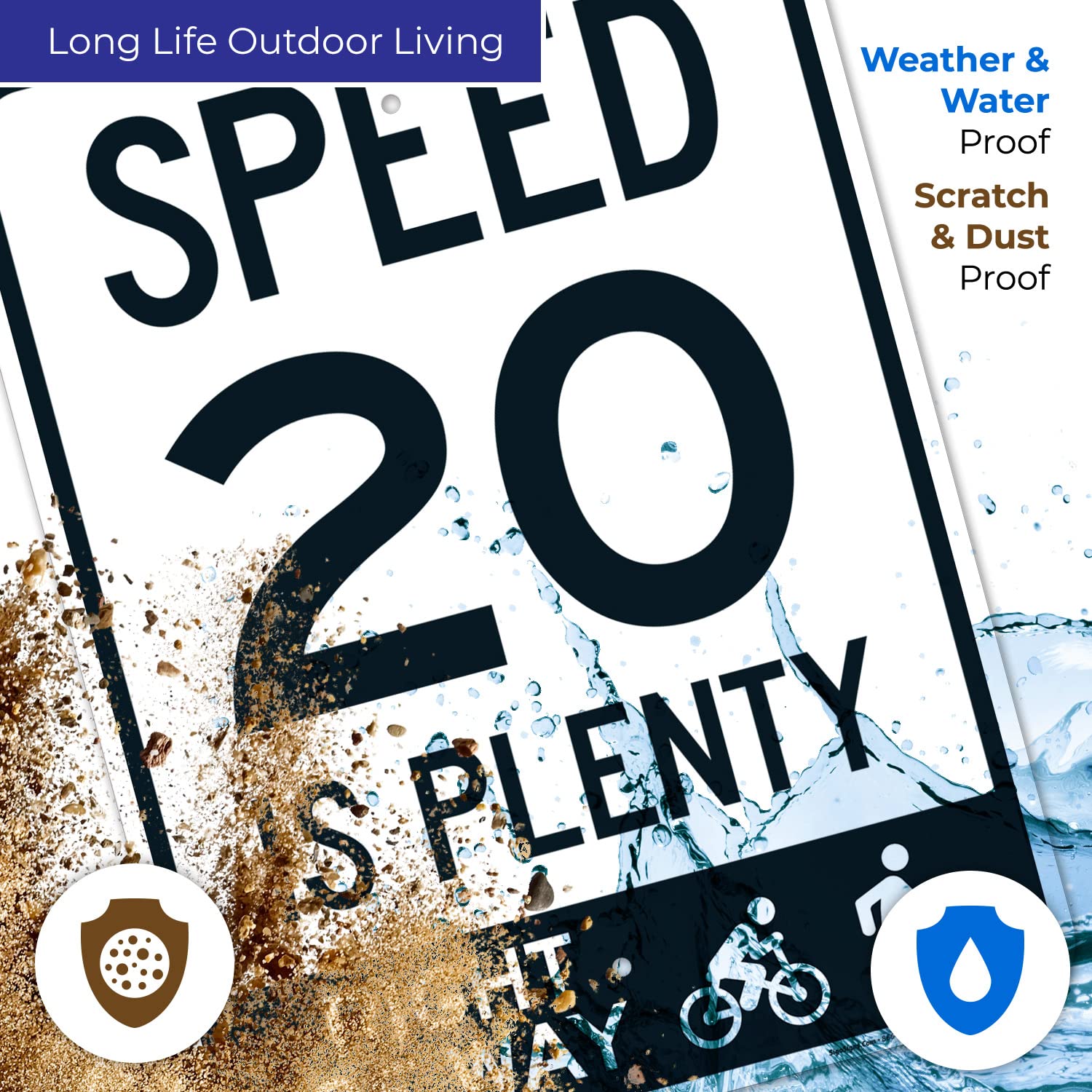 Speed 20 is Plenty Right of Way Sign, 18x24 Inches, Rust Free .063 Aluminum, Fade Resistant, Made in USA