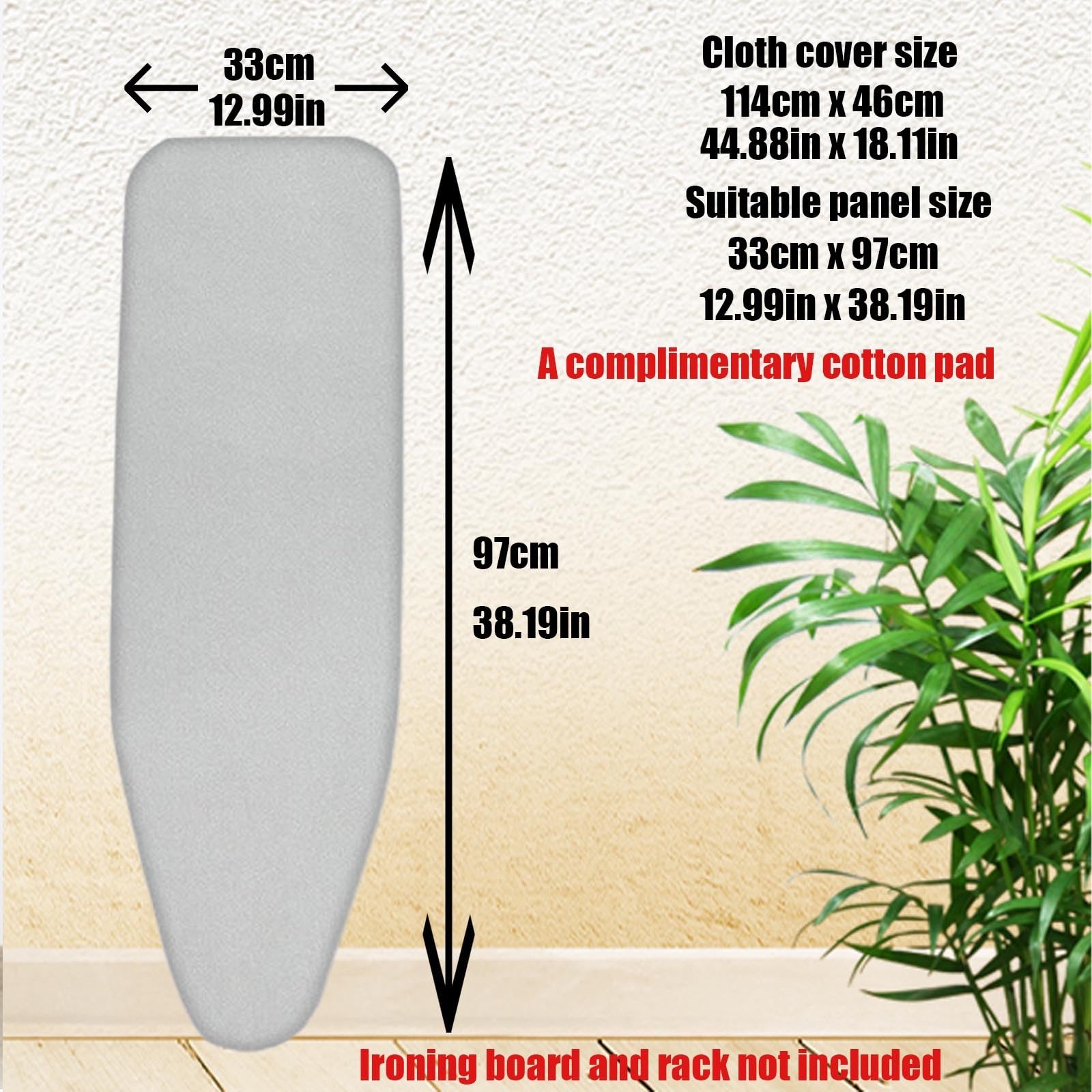 Funda para tabla de planchar resistente de 128 x 40 cm, funda acolchada de repuesto con cordón ajustable para planchas, color gris, se adapta a tablas estándar de 114 x 46 cm
