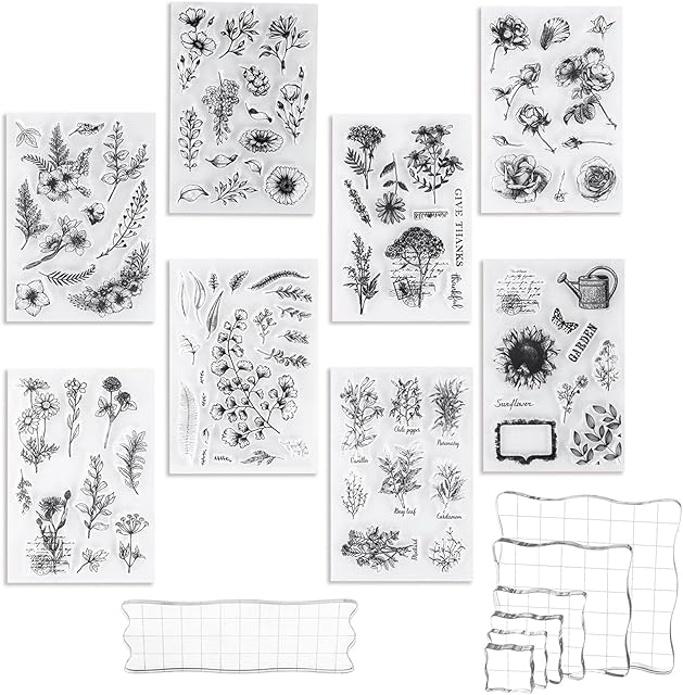 UCEC 8 Sheets Clear Stamps, 7 Pieces Acrylic Stamp Block for Card Making Decoration and DIY Scrapbooking
