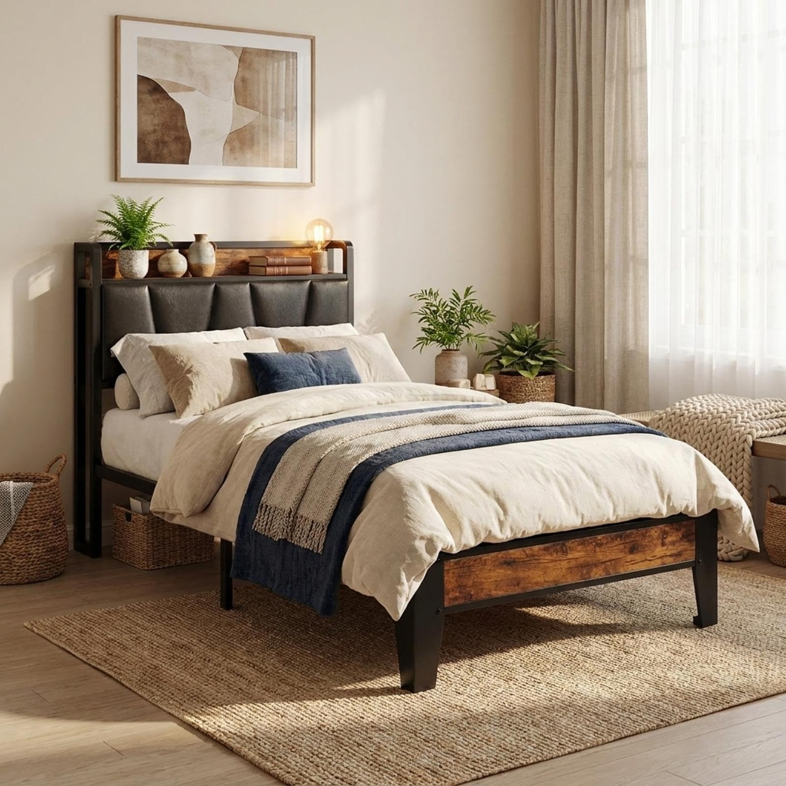 Amazon.com: LIKIMIO Twin Size Bed Frame with Storage Headboard and