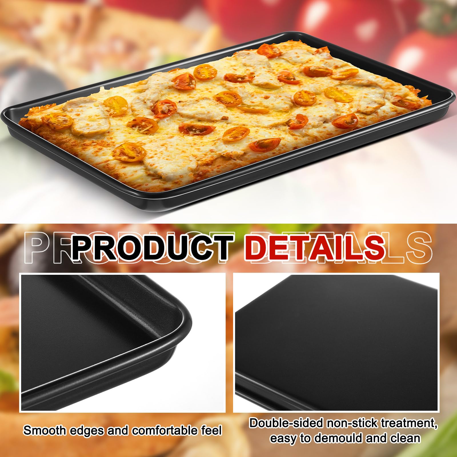 2 piezas de sartén para pizza estilo abuela de 17 x 12 x 1 pulgadas, rectangular, resistente, antiadherente, estilo siciliano, acero al carbono, platos de cocina presazonados 4