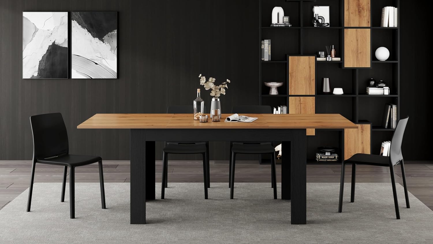 Mobili Fiver, Iacopo M Bookcase with Panel Doors (63.3 x 93.1 in), Ashwood Black, Made in Italy