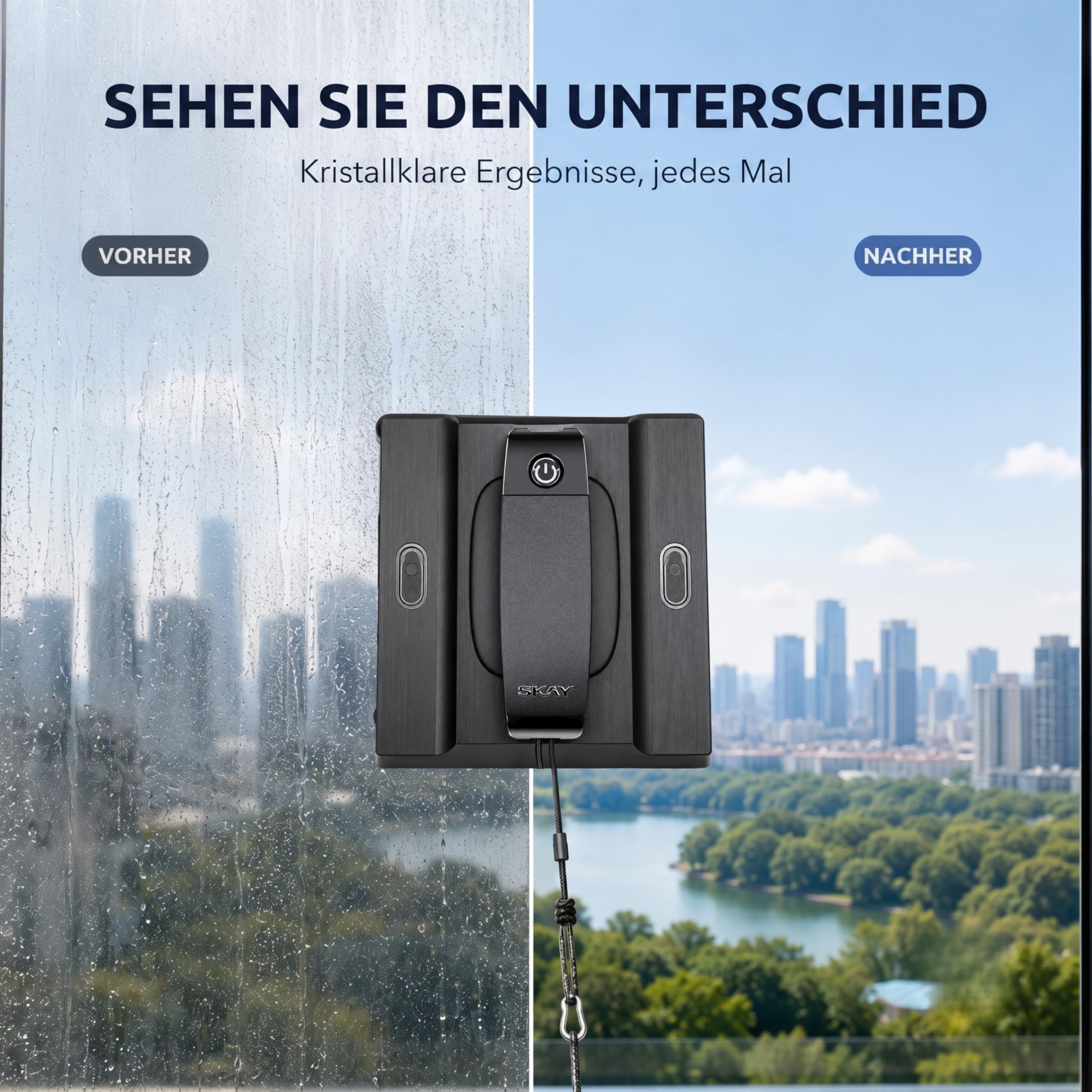 SKAY M82-KI Fensterputzroboter, KI-Navigation, Automatischer Fensterreiniger mit 6-Düsen Sprühsystem & Doppeltank 100ml, App & Fernsteuerung, 4 Reinigungsmodi, <60dB Leise, für Fenster Spiegel Fliesen