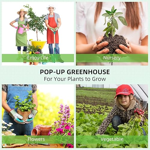 Miniatura 5 de Invernadero desplegable mejorado para plantas, cubierta duradera de PE, configuración rápida portátil con puertas enrollables, verde