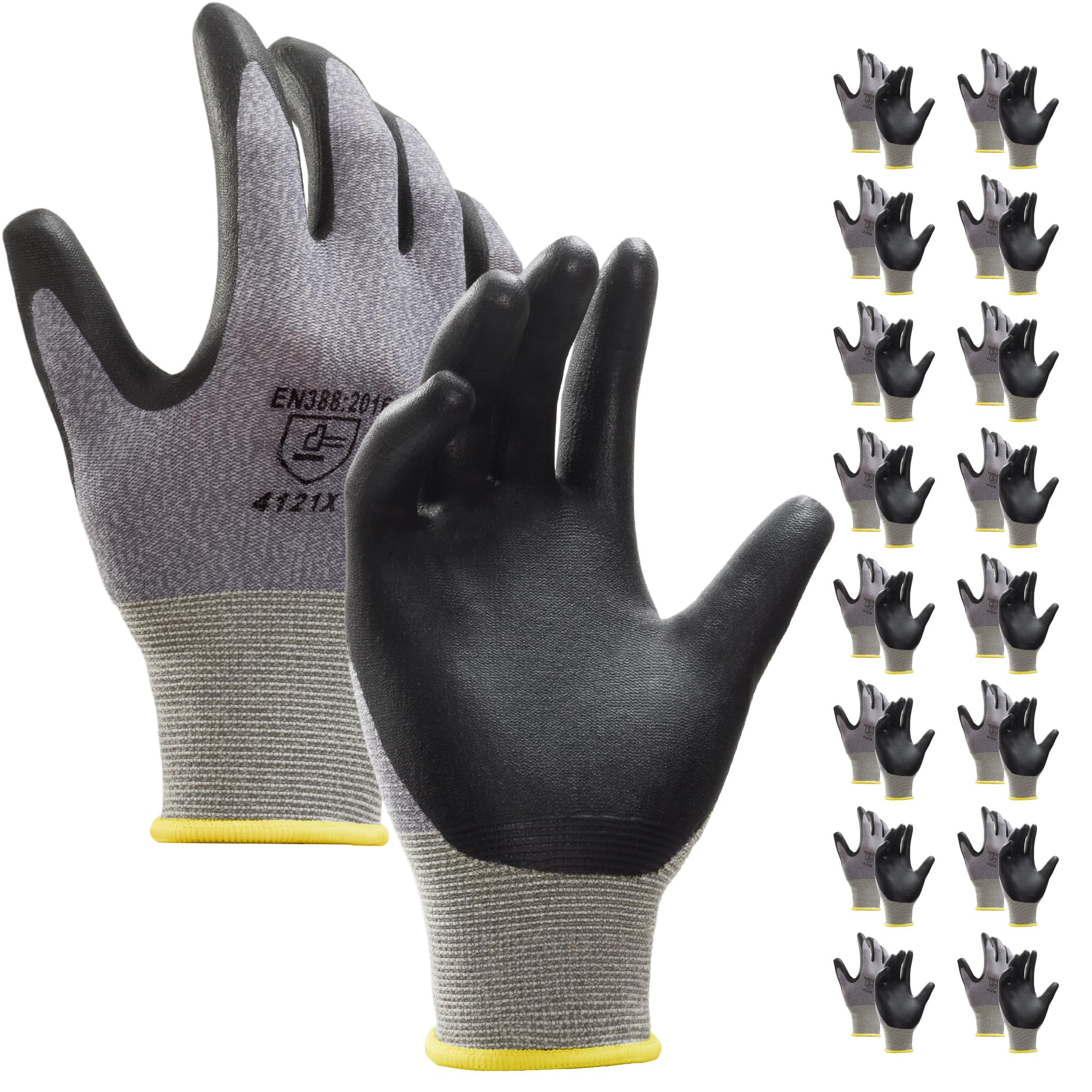S SATC 16 pares de guantes de trabajo de punto fino de calibre 15 para hombre y mujer, con revestimiento de espuma de nitrilo - Para mantenimiento, construcción mecánica y logística (10/XL)