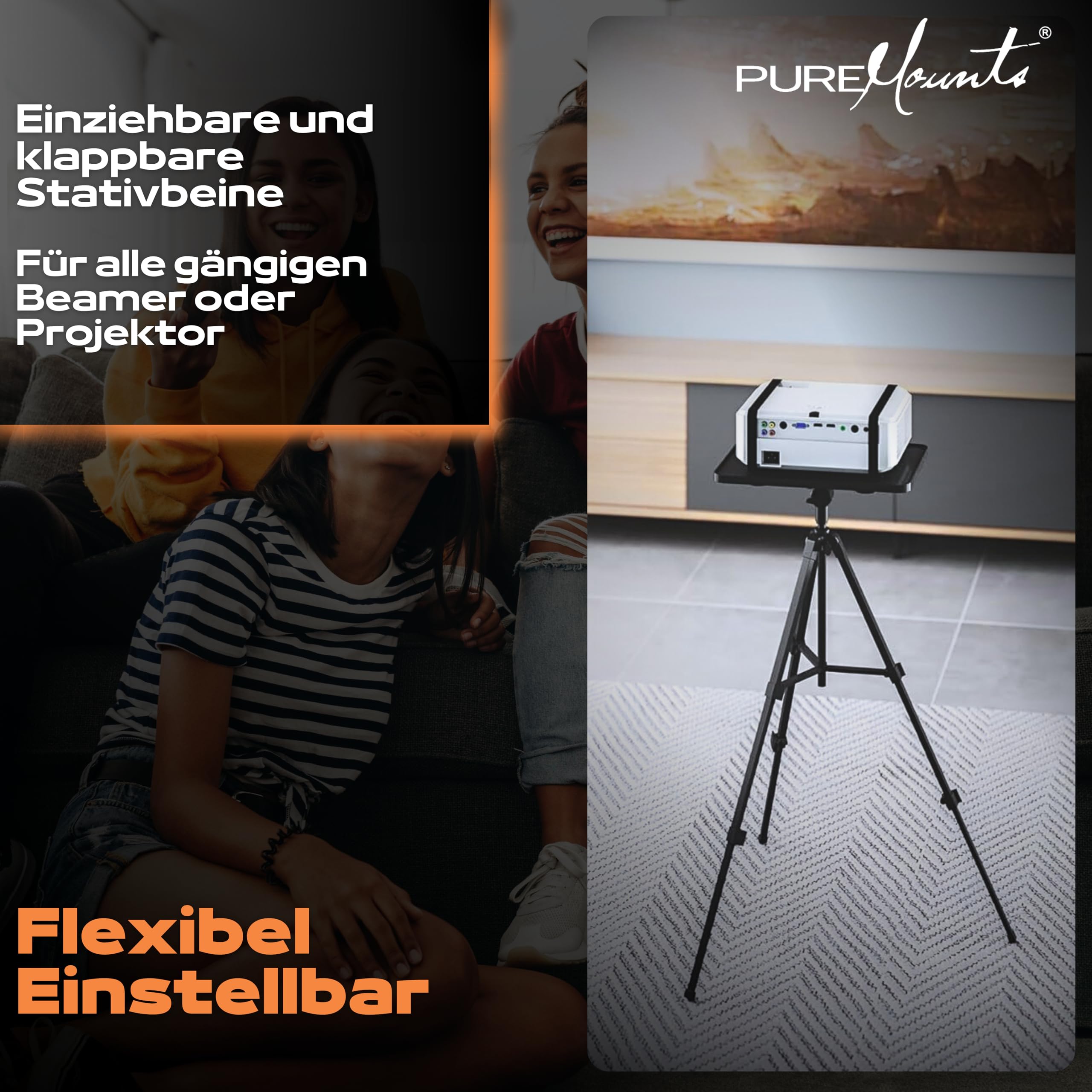 PureMounts® Soporte para proyector, trípode Ligero y Plegable, con Capacidad de Carga de hasta 6 kg, Negro