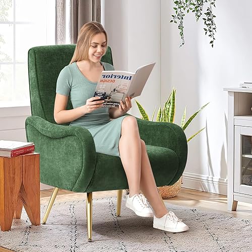 Miniatura 7 de ELUCHANG Silla decorativa tapizada, sillón de felpilla con cojín grueso y patas de metal dorado, cómodas sillas de lectura, silla de ocio, silla de