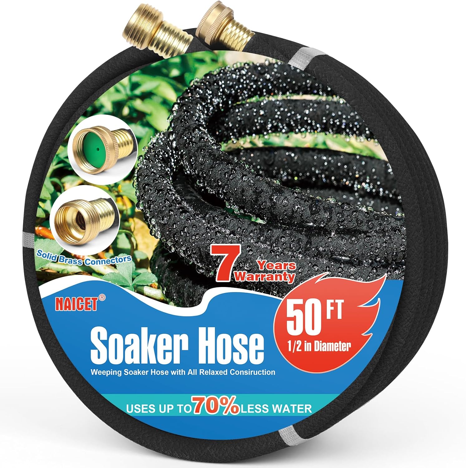 Soaker Hose 100FT Heavy Duty Rubber Saves 75% Water End Cap Included for Additional Hose Connect Great for Gardens/Flower Beds