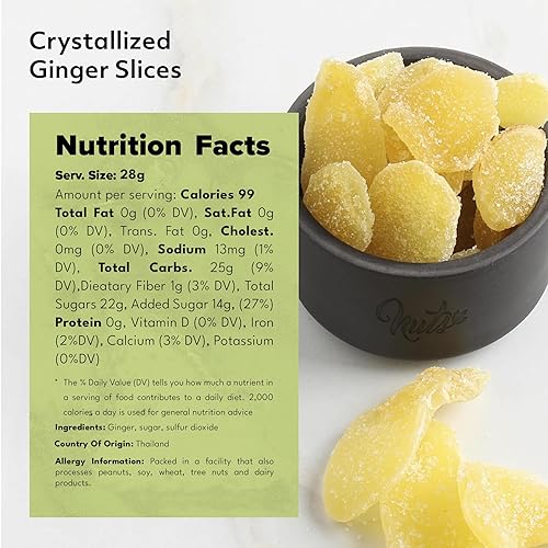 Miniatura 9 de NUTS U.S. - Rodajas de jengibre cristalizado secas, totalmente naturales y sin OMG, sin colores ni ingredientes artificiales, sabor masticable