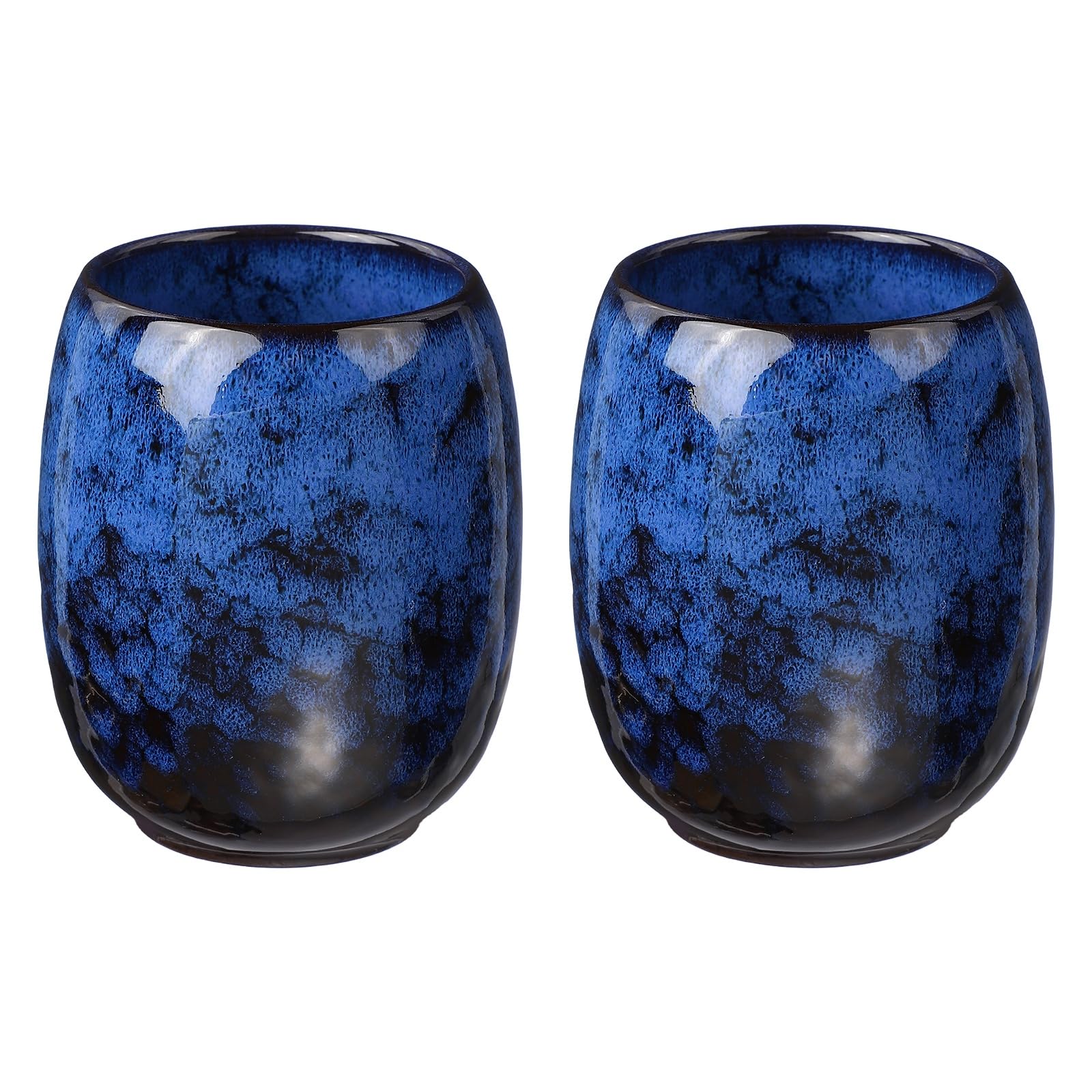sourcing map 2pcs Chinese Ceramic Teacup 5.75oz Traditional Gong Fu Tea Set Japanese No Handle Small Tea Cup for Mate Tea Coffee Wine Drinks, Blue