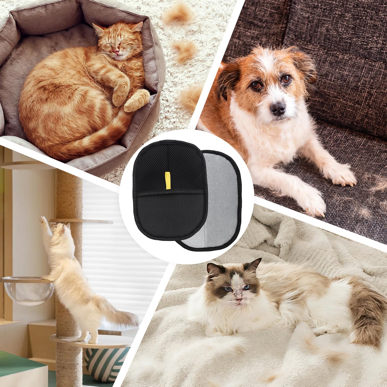 2 Pièces Gant Anti Poils Animaux,Gant Poil Chat,Antistatique Et Lavable,Efficace pour Chiens Et Chats,avec PoignéE AntidéRapante,pour Le Toilettage, Le Massage Et La Propreté-Noir