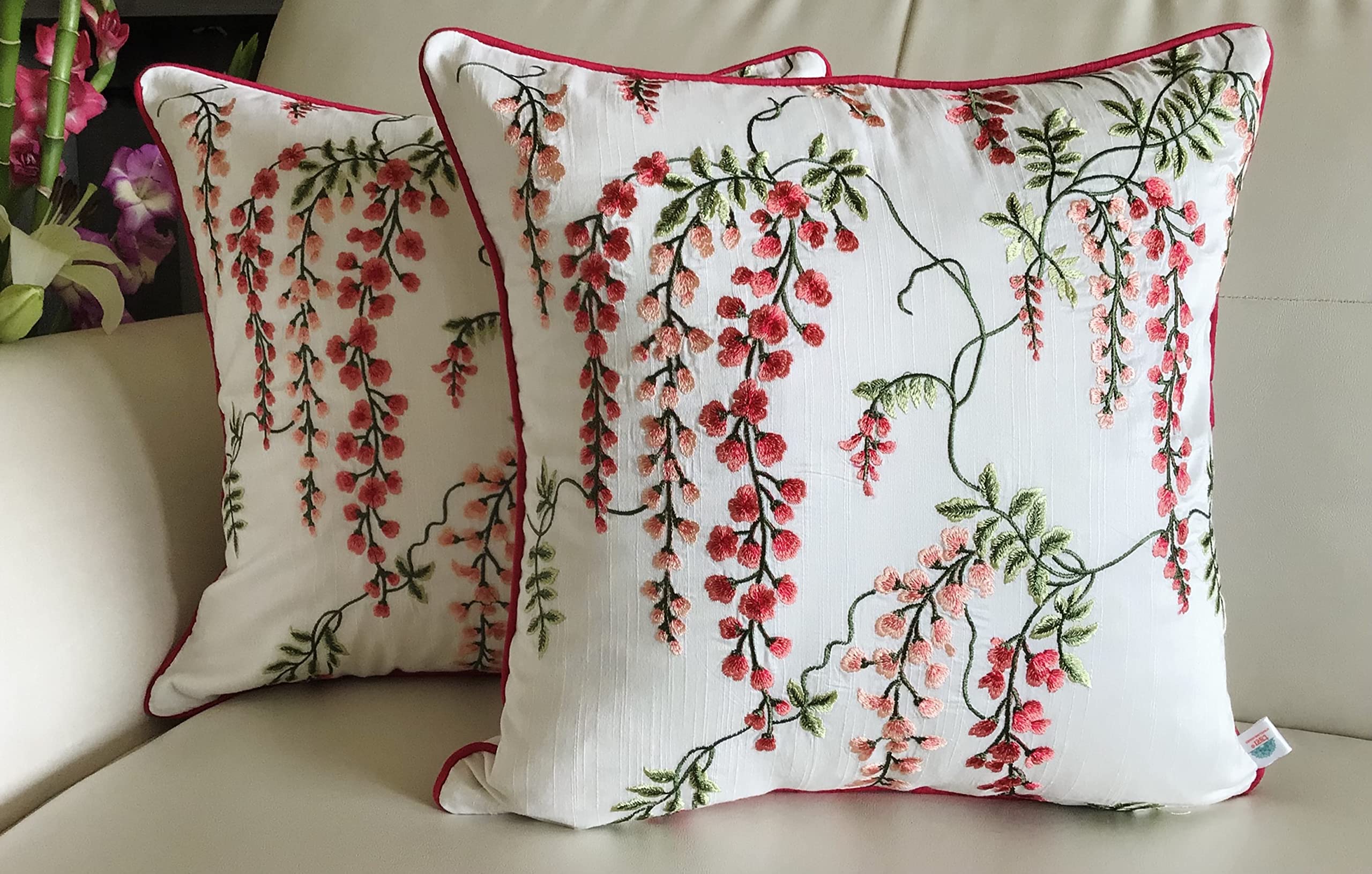 Wisteria Embroidered Cushion Covers - Ocean Blue -6