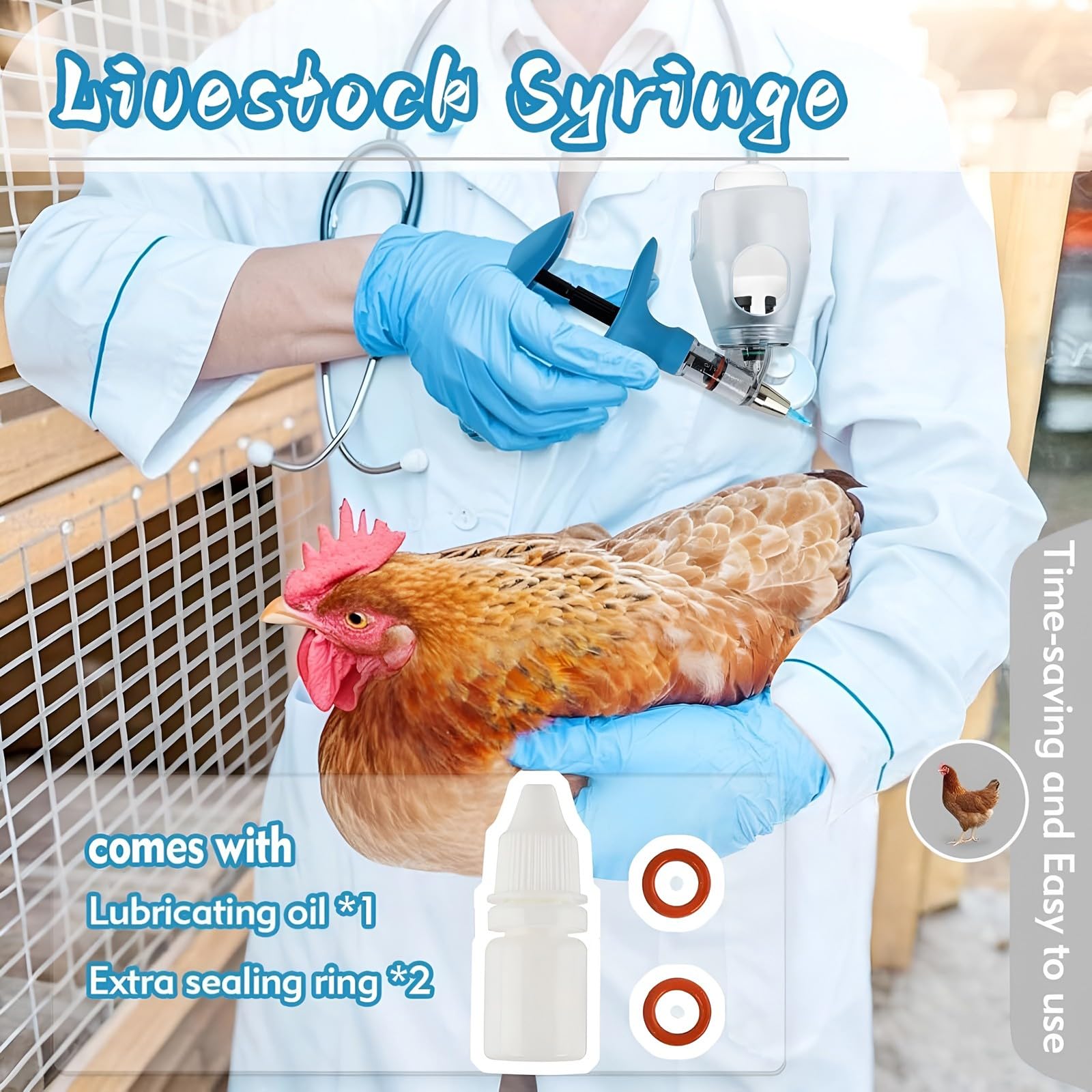 Siringa Veterinaria Continua, Pistola Iniettatrice di Precisione Continua a Dose Fissa Regolabile da 2 ml/5 ml/10 ml per Pollame da Allevamento(E,5ML)
