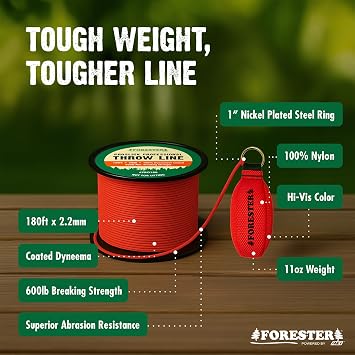 FORESTER Arborist Throw Line Kit | 15oz Throw Weight & 180ft Throw Rope | Pro Slick 100% Dyneema Throw Line Rope | Arborist Equipment for Tree Climbing
