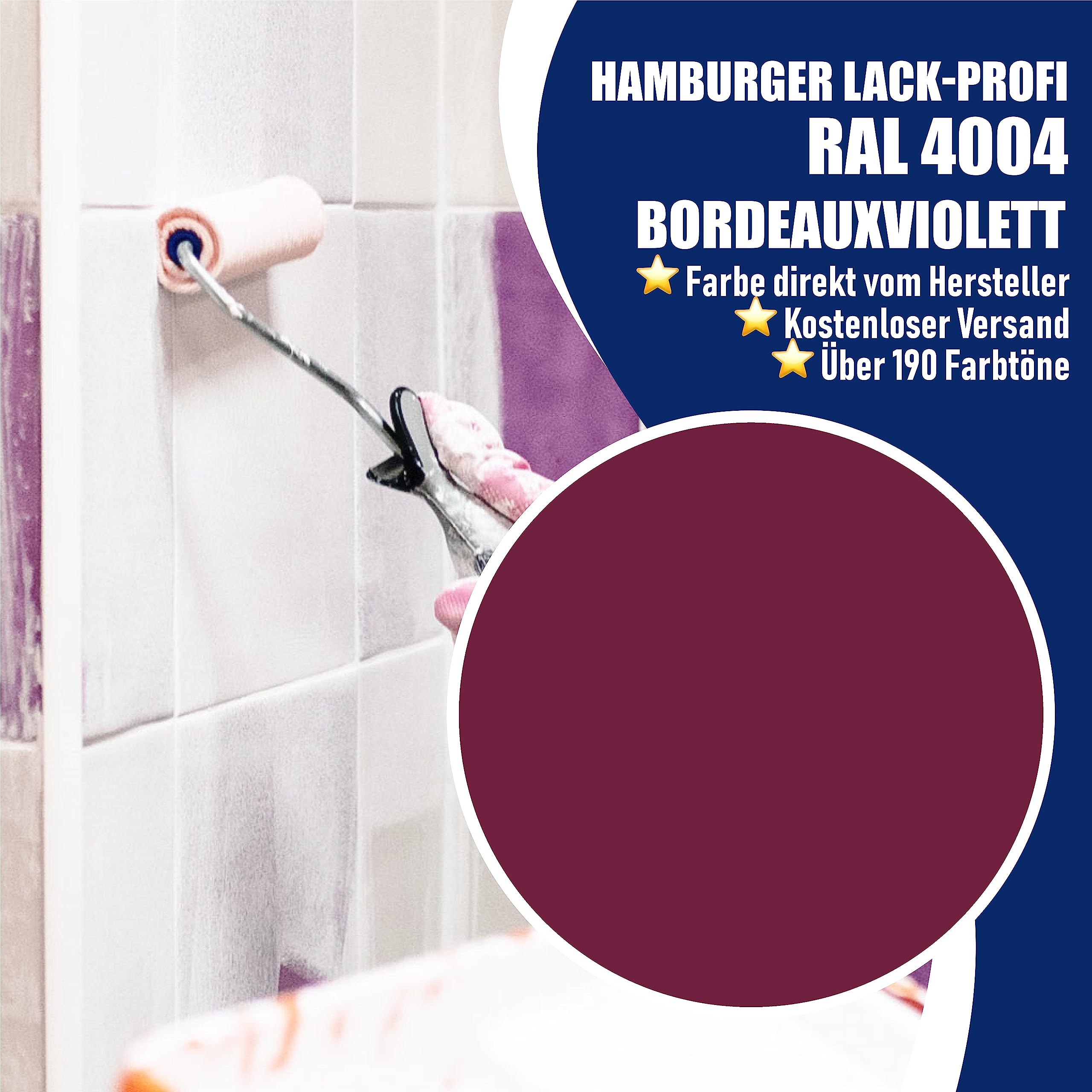 Hamburger Lack-Profi Fliesenlack GLÄNZEND Bordeauxviolett RAL 4004 Lila Fliesenfarbe (20 L)