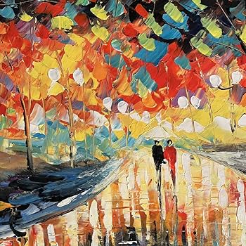 Amazon.co.jp: 手書き油絵 雨の並木道 絵画 インテリア 油彩画 : おもちゃ