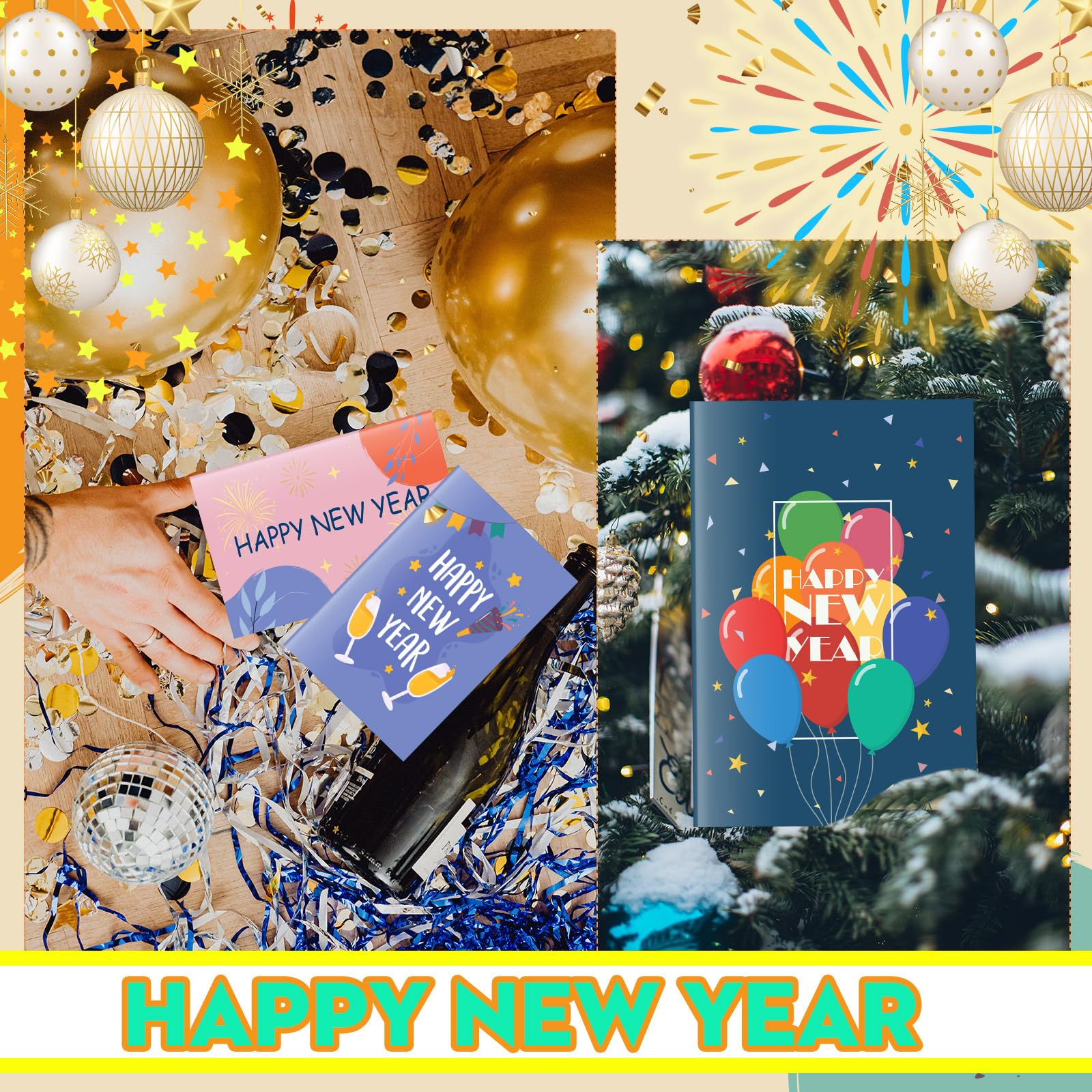 Glenmal Juego de 150 tarjetas de felicitación de Año Nuevo a granel con sobres, tarjetas de felicitación de Año Nuevo 2024, en caja, tarjetas de feliz día festivo, tarjetas de Año Nuevo con 150 sobres