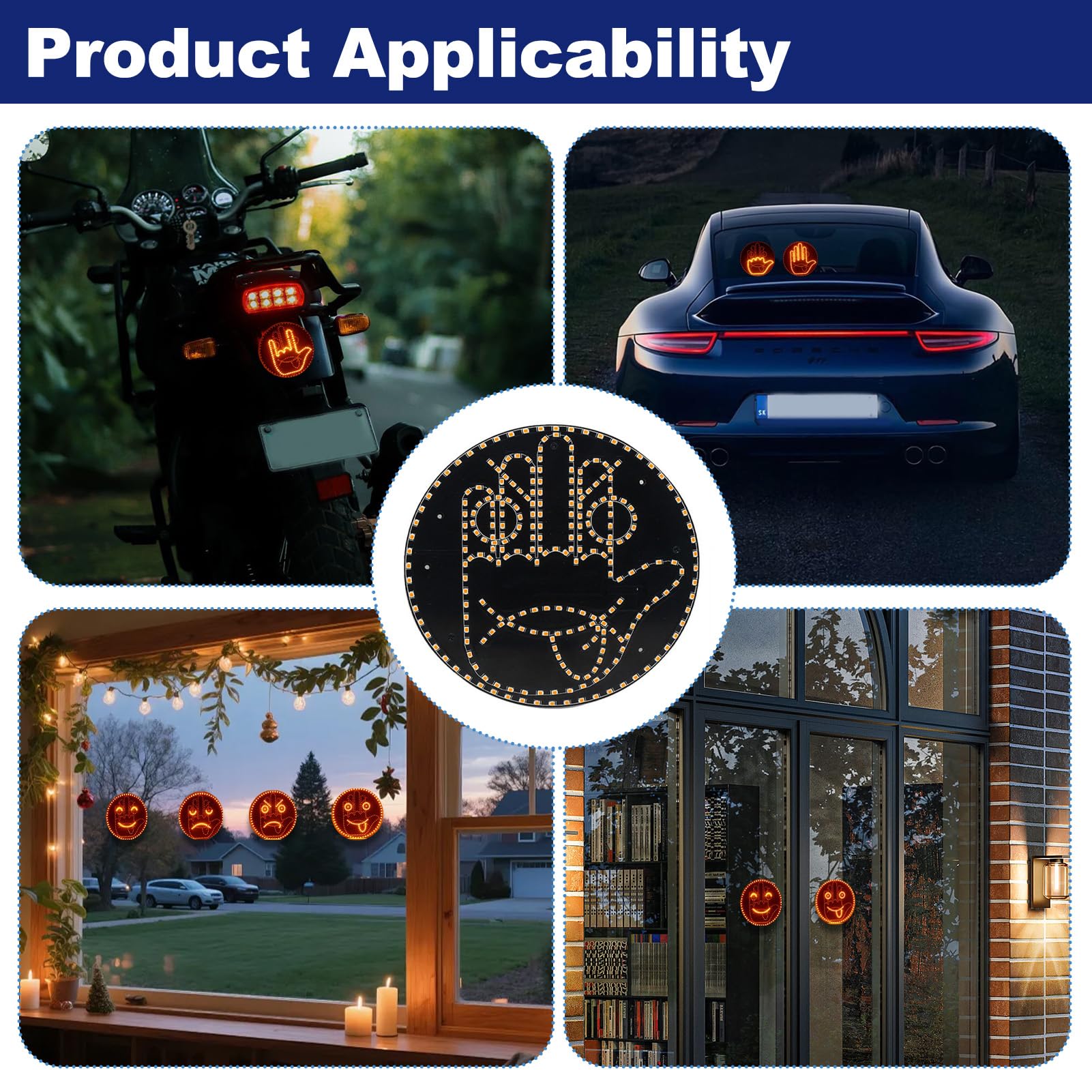 Luz de Gesto de Coche 2 en 1 con Mando a Distancia, Cartel LED de Mano y Luz de Expresión, 8 Modos Automáticos, Señal LED Divertida para Ventana/Salpicadero, Acrílico 145 LED, Adhesivo