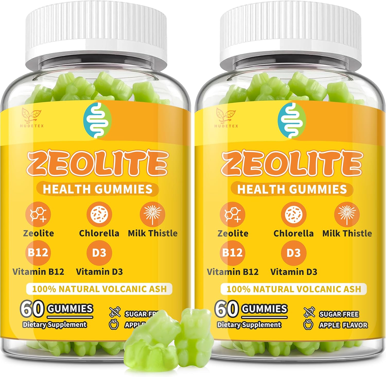 （3 Packs Zeolite Gummies for Adults, Pure Zeolite Clinoptilolite, Chlorella, Milk Thistle & Vitamins-Heavy Metal, Focus, Gut & Immune Support, Vegan, Sugar Free, Apple Flavor, 180 Count