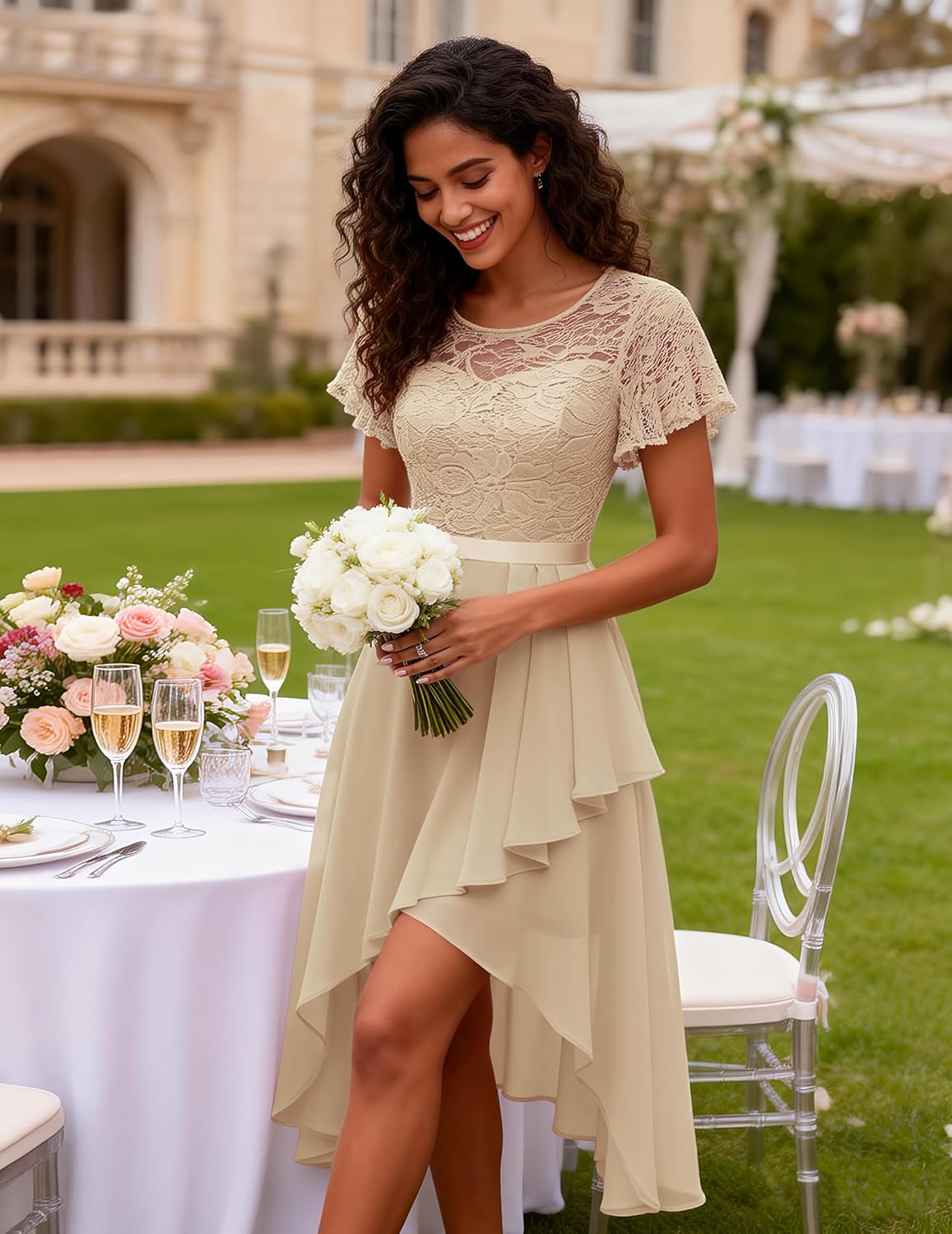 Wedtrend Women's Formal Wedding Guest Dress Ruffle Bridesmaid Dress Flutter Sleeve Prom Dresses for Teens - Image 3