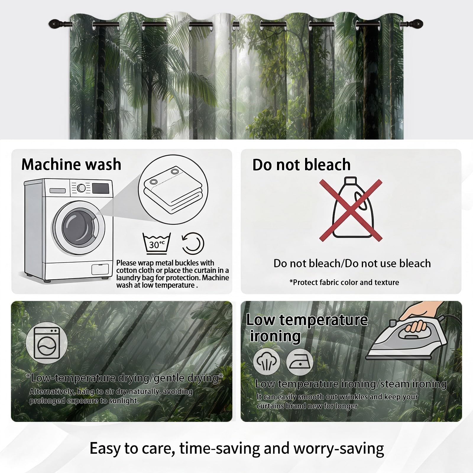 Rideaux Occultant Forêt Espace, Rideaux Occultant Troncs De Palmiers Tropicaux Rideau Thermiques Isolant Anti Froid et Chaleur Rideau à Oeillets pour Salle De Bain, 2 PCS, 91.5L X 160H cm