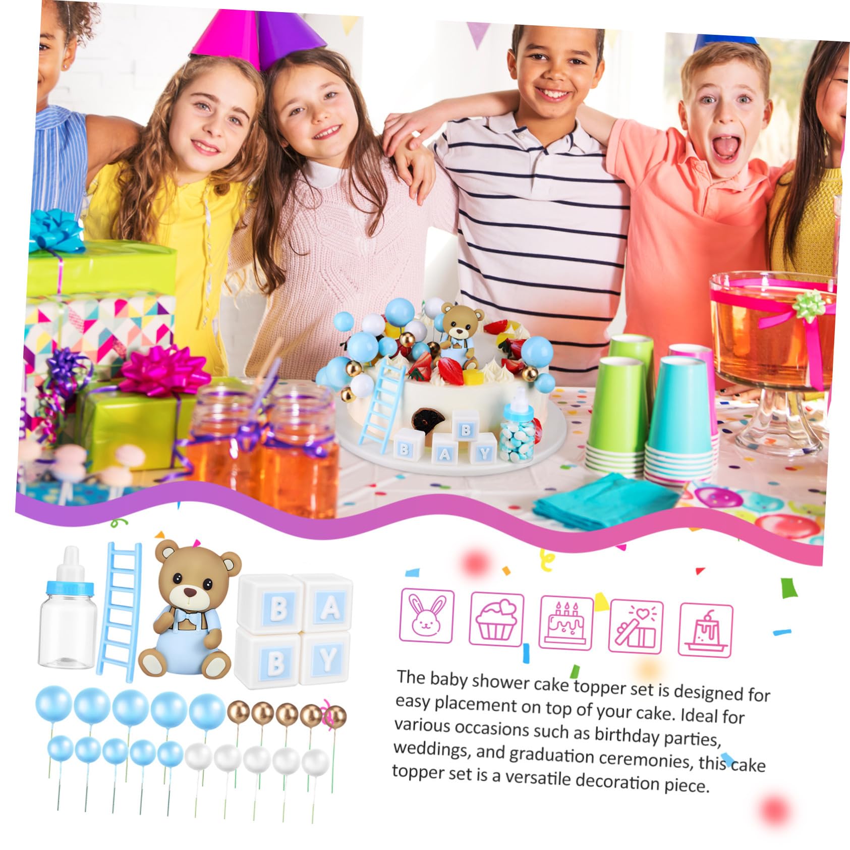 Kuchendekorationen Kuchen Topper Babyparty Kuchendekorationskugeln Tortendekorationen für Babys Babypartydekorationen blau - -Dusche-Dekorationen Kuchendeckel Plastik