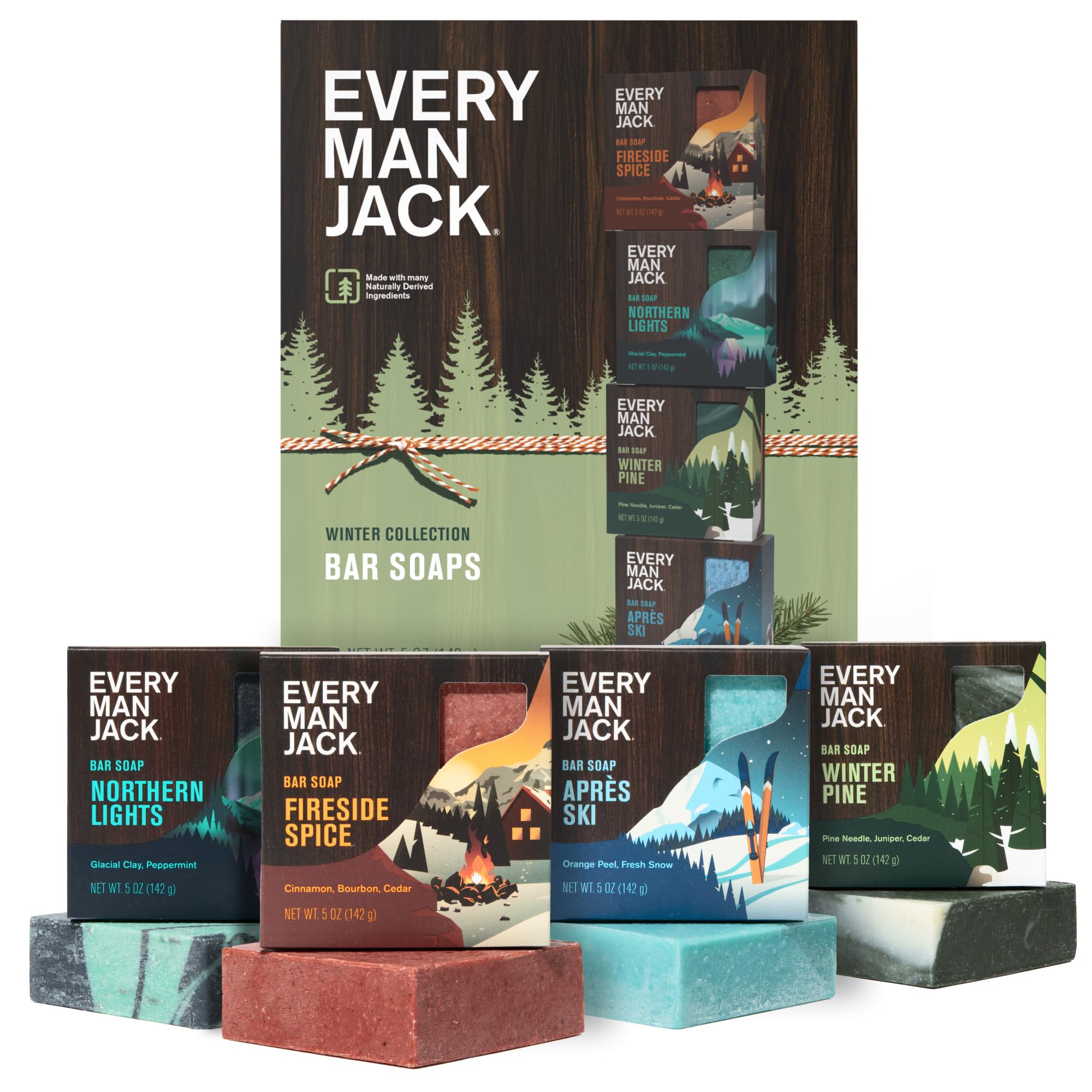 Every Man Jack Cold Processed Mens Bar Soap Variety Gift Set - Invigorating Winter Scents - Deeply Cleans, Hydrates with Naturally Derived Ingredients