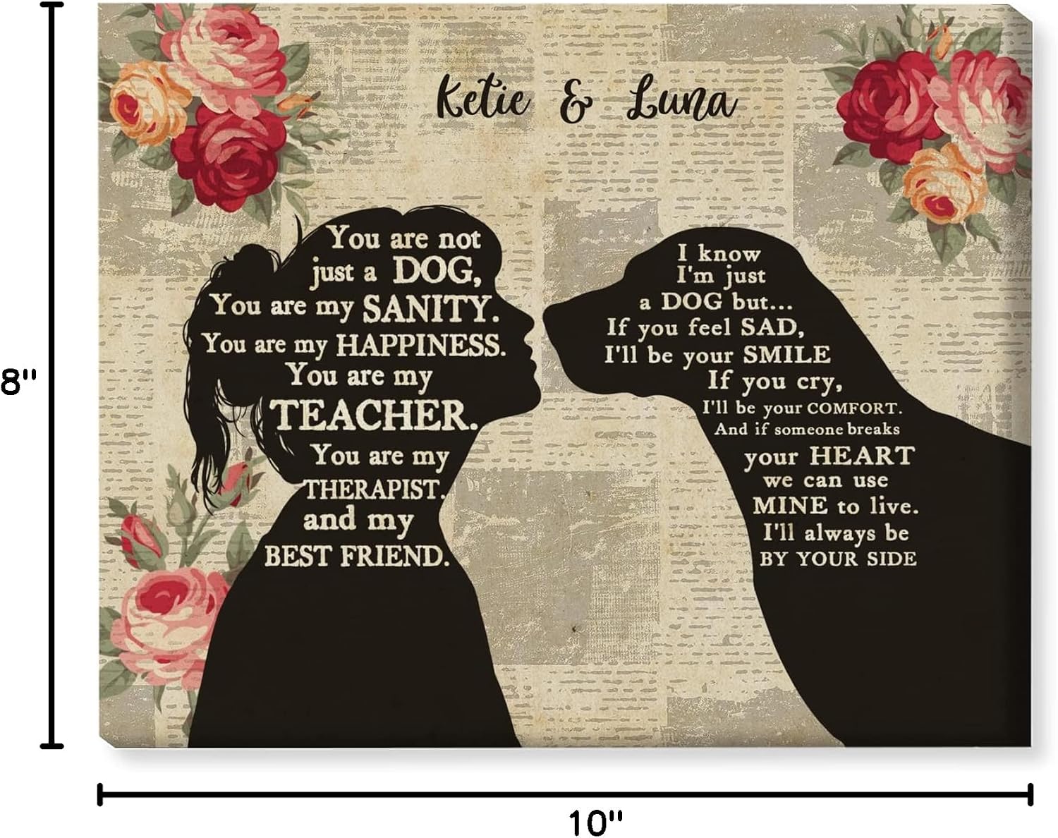 Gossby Custom A Girl and Her Dog Wrapped Canvas - Personalized Dog Mom Gift with Design, Name, Dog Breeds - Birthday, Christmas, Mothers Day Gift for Dog Lover Women - Dog Wall Art Decor for Dog Owner
