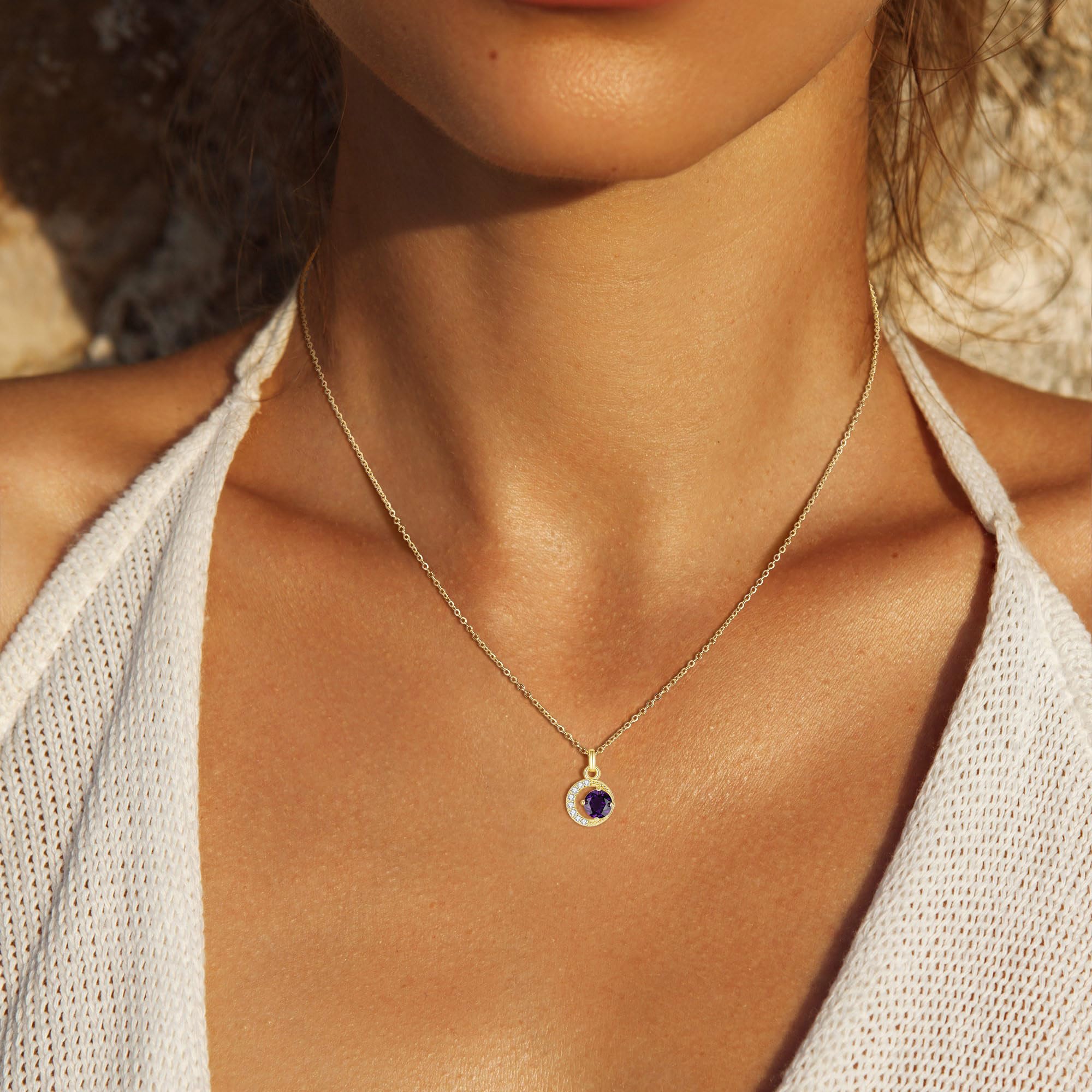 COAI Collar Mujer Plata 925, Collar Oro 14k con Colgante Luna Creciente de Diamantes de Circonita Cúbica y Piedras Naturales
