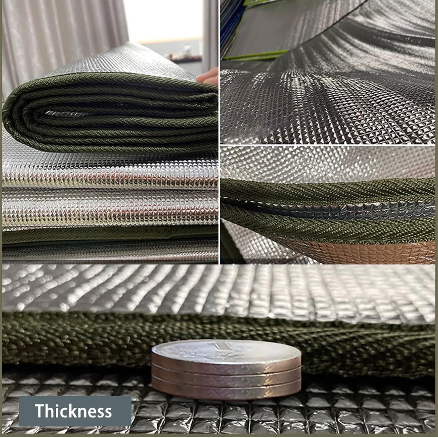 Esterilla de Camping de Aluminio, Estera de Camping de Papel de Aluminio 9 mm con Aislamiento de Doble Cara Plegable 0,9-3,0 MX 2 m