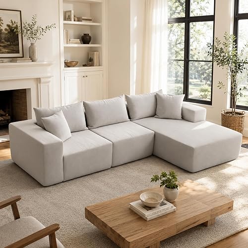 Corduroy Modular L Shape Sofa, Cloud Feel Compressed Sectional Couch, Multi-Purpose Corner Sofa with Chaise for Living Space Decoration