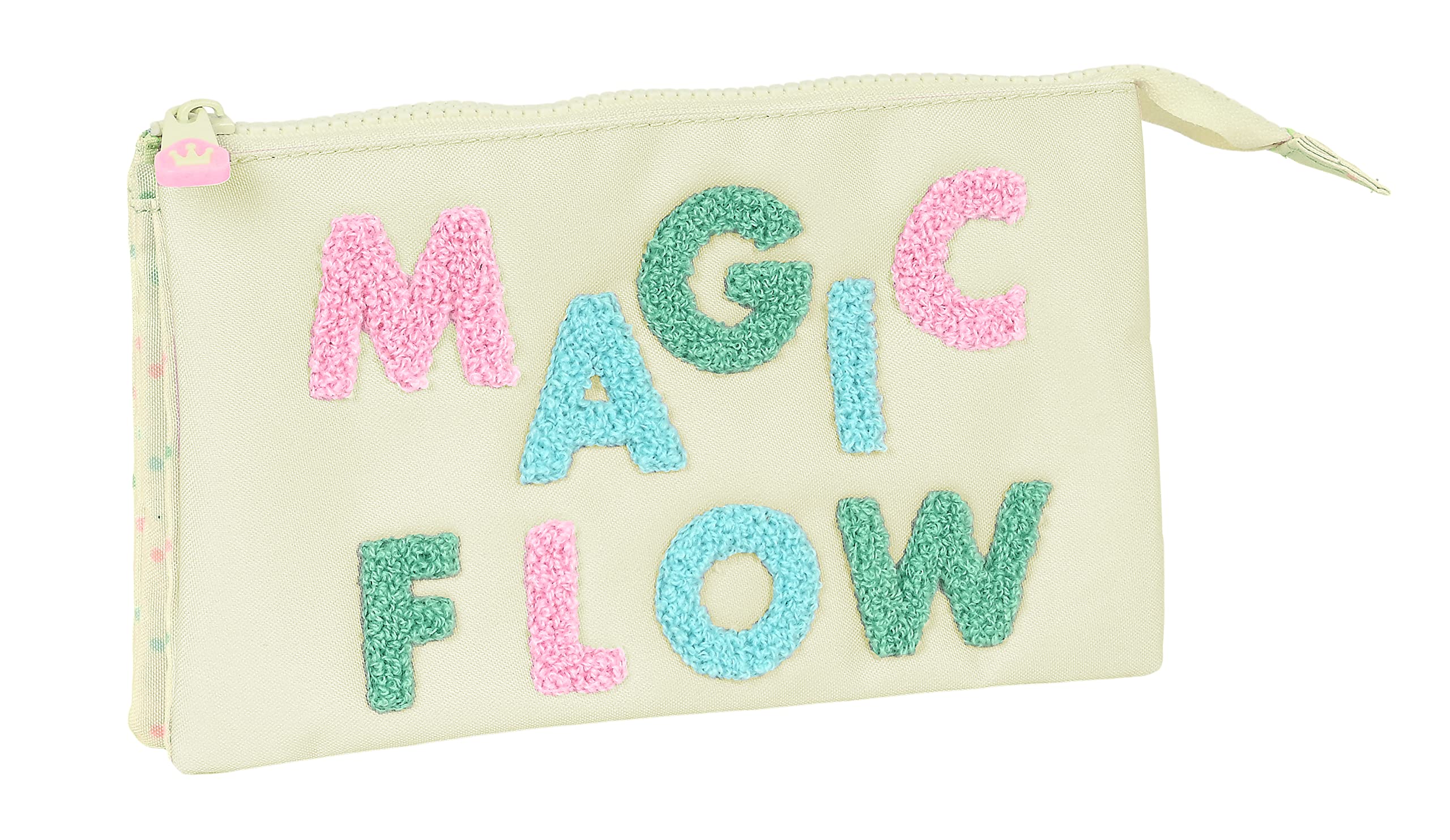 Glowlab Magic Flow - Portatodo Triple, Estuche Infantil, Estuche Niño, Ideal para Niños de 5 a 14 Años, Cómodo y Versátil, Calidad y Resistencia, 22x3x12 cm, Color Beige
