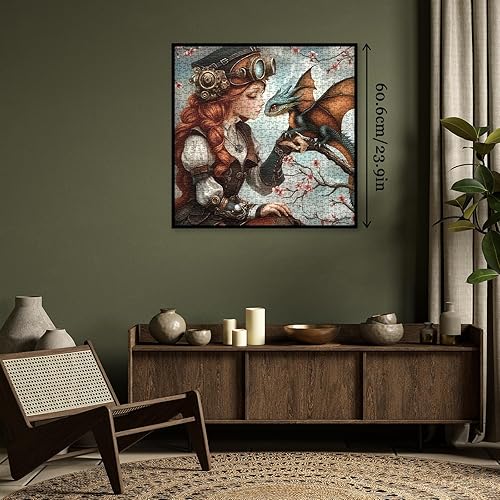 Miniatura 5 de Rompecabezas de dragón de mujer mágica para adultos, 1000 piezas, rompecabezas de flores vintage de fantasía, rompecabezas de arte imposible y