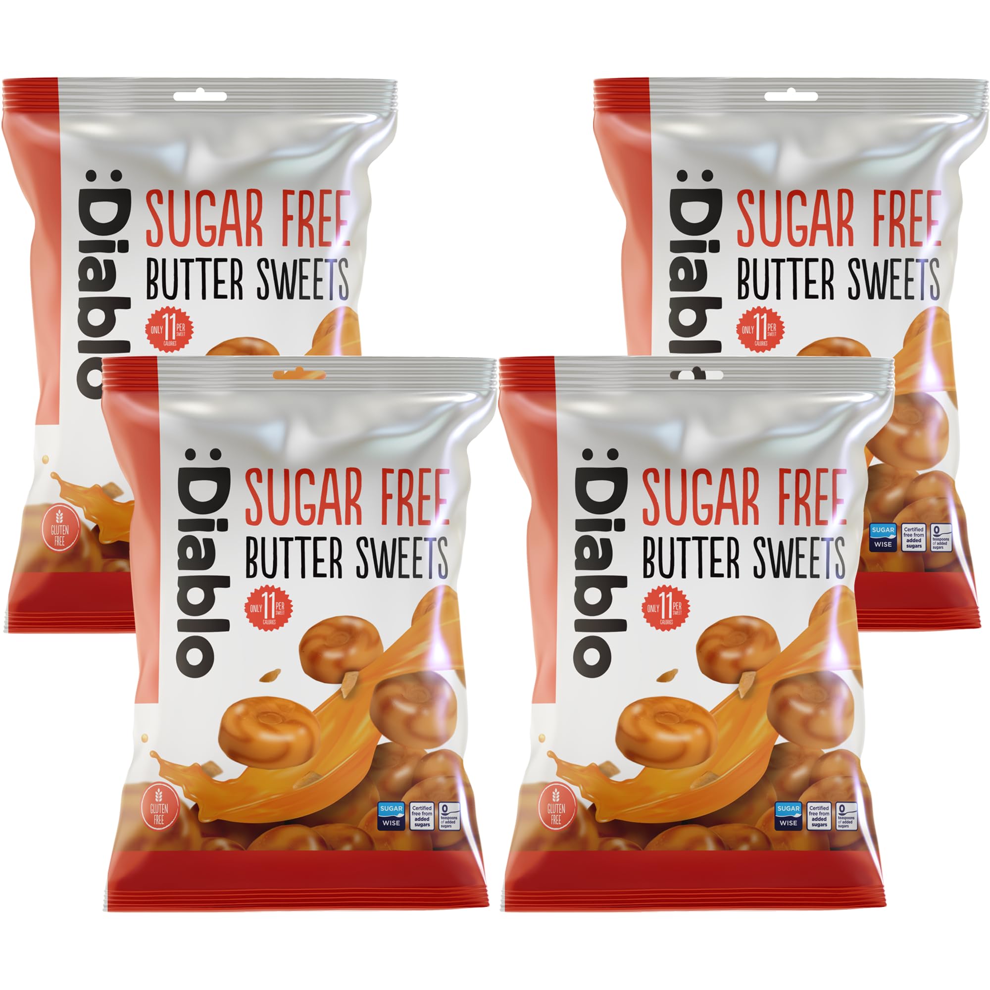 Diablo Sugar Free Butter Sweets Candy | Low Calorie | Diabetic Friendly | Gift Box, Birthday, Mother's Day, Father's Day | 75g (Pack Of 4)