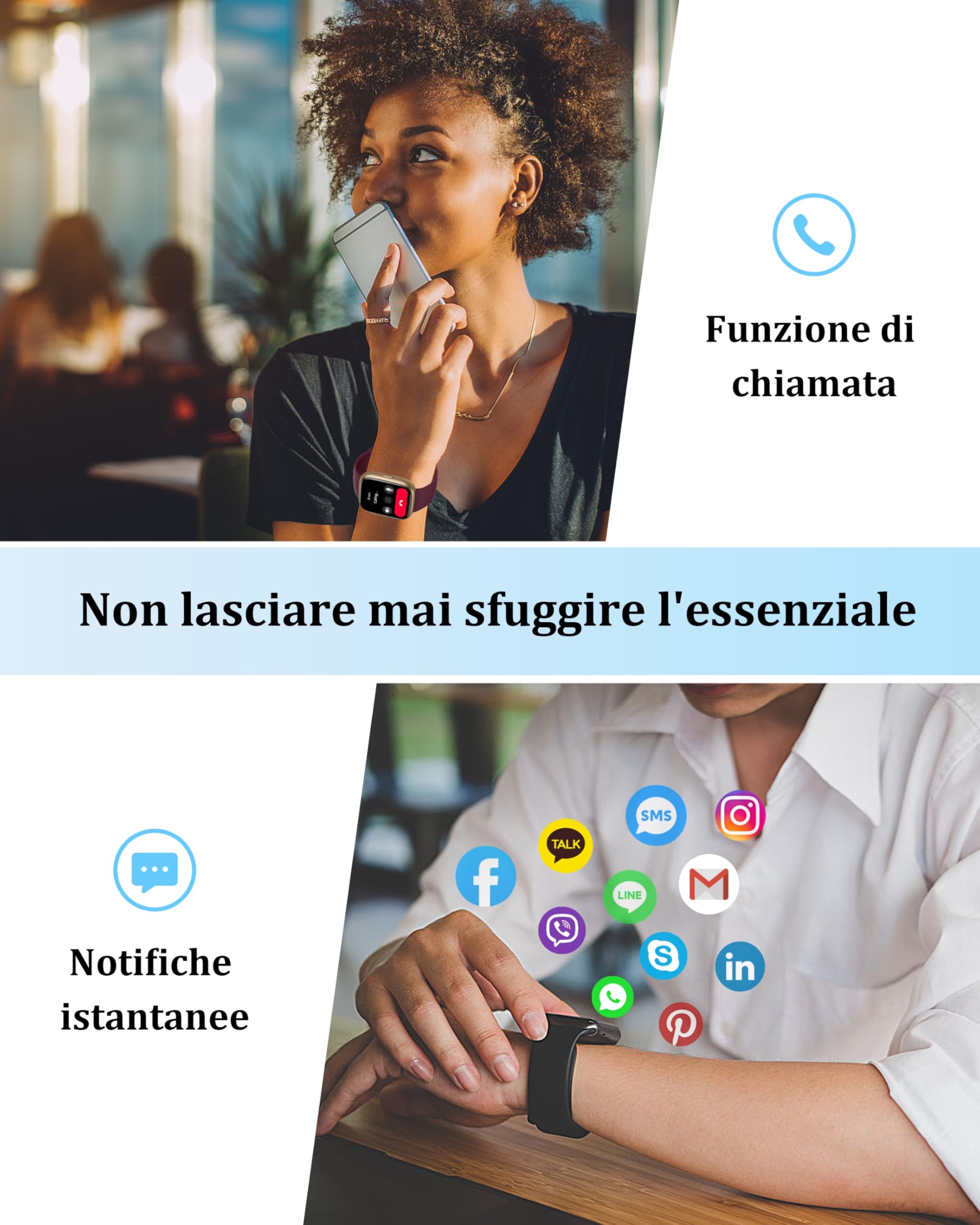 KALINCO Alexa Smartwatch, IP68 Orologio Uomo Donna, Chiamate Bluetooth, 100+ modalità Sport, Frequenza Cardiaca/Stress/Ossigeno, Promemoria Salute, Regalo Android iOS