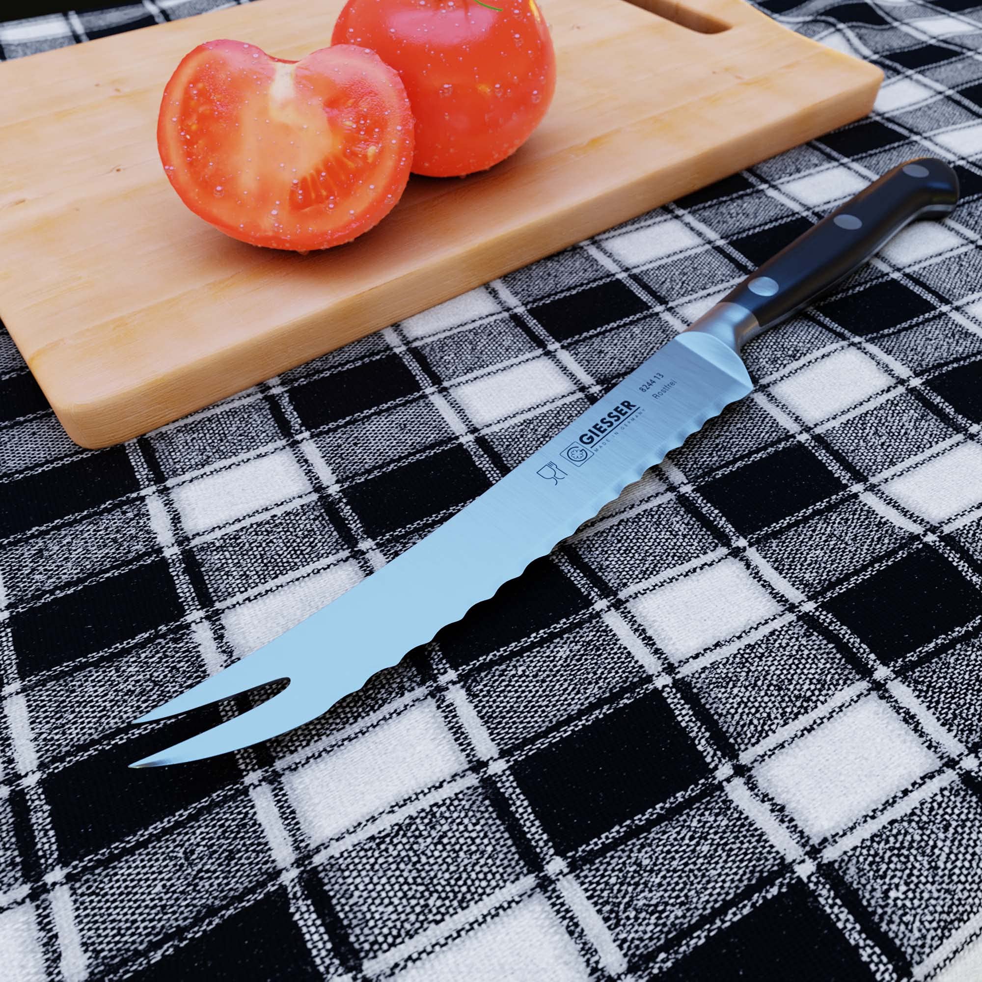 Giesser since 1776 - Made in Germany - Cuchillo para tomates forjado con dientes, Skyline Black, 13 cm, remachado, negro, apto para lavavajillas, acero inoxidable