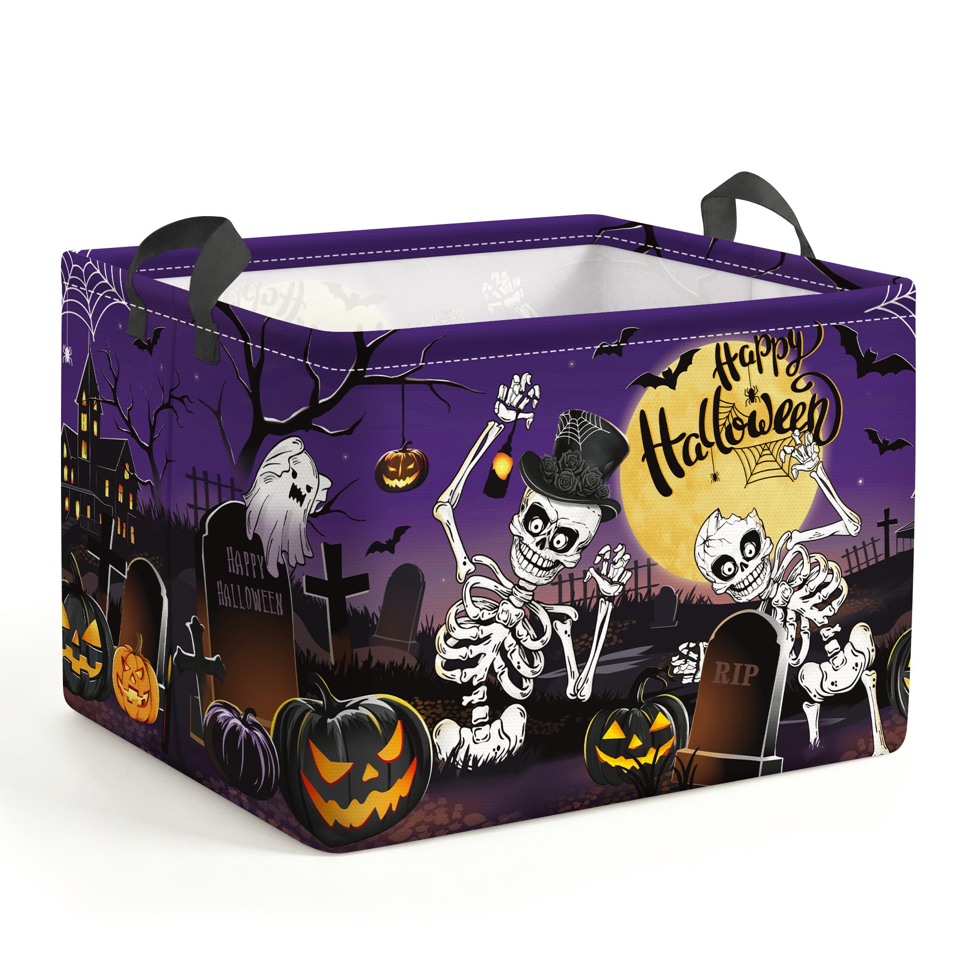 HUUMONSS Spooky Boo Basket Halloween Trick or Treat Bucket, Purple Skull