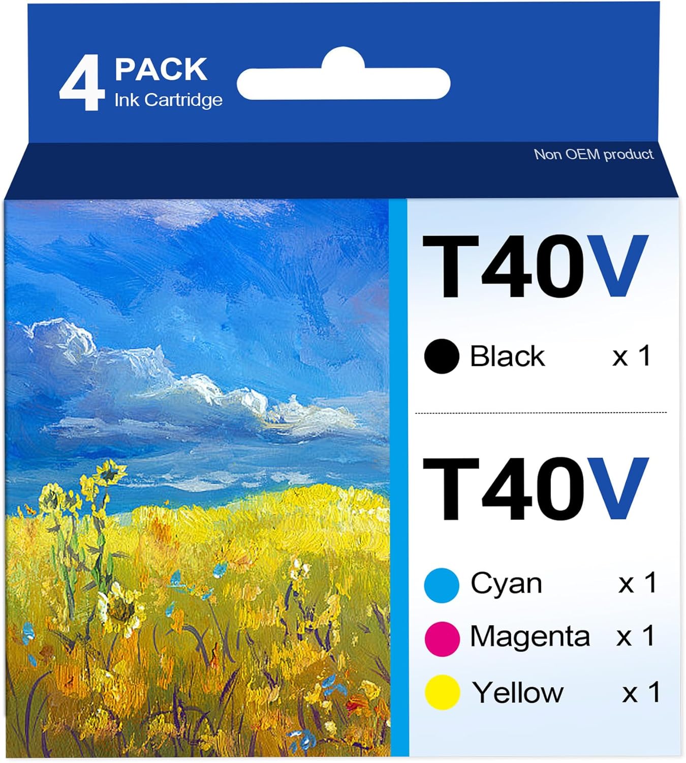 T40V Ink Cartridge T40V120 T40V220 T40V320 T40V420 Replacement for T40W Ink SureColor T5170 T5170M T3170M T3170 T2170 SC-T2170 T5170 T3170 Printer Ink (4 Packs, Black, Cyan, Magenta, Yellow)