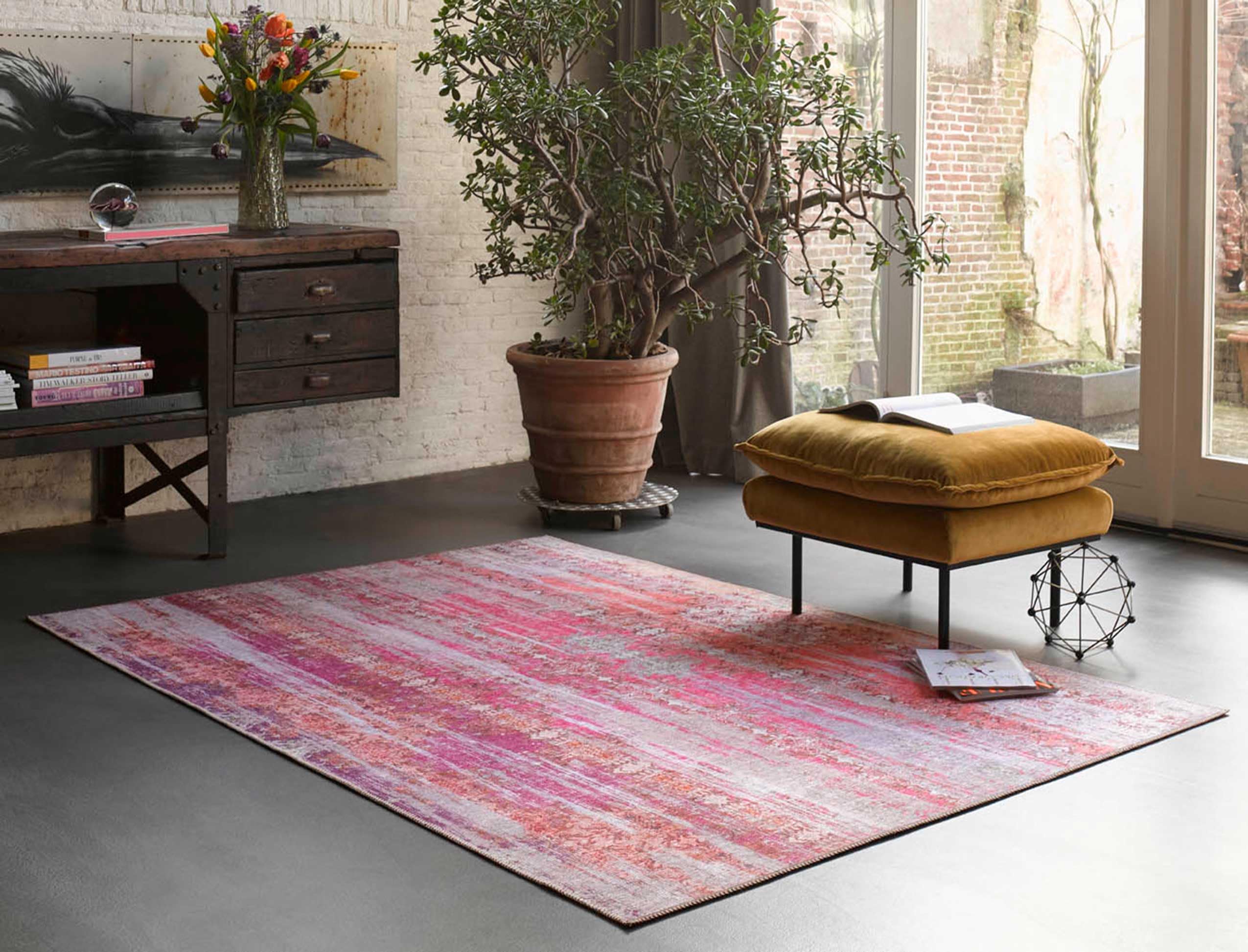 Tapis couloir vintage anti-poussière Faro rouge rose 80 x 150 cm