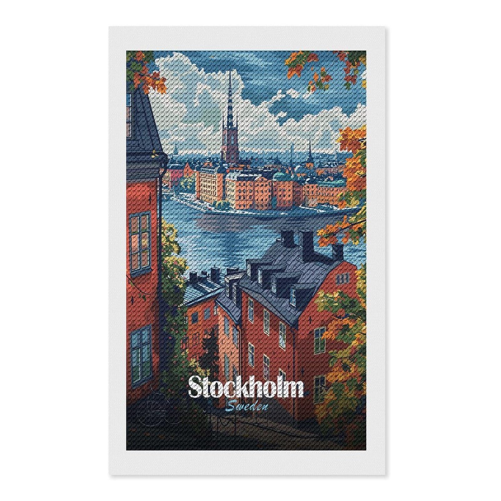 Junmoney Stockholm Cityscape Full Drill Diamond Painting Kit 12"x20", Mindful Craft Activity, Bedroom Decor, for Adults, Gift Idea
