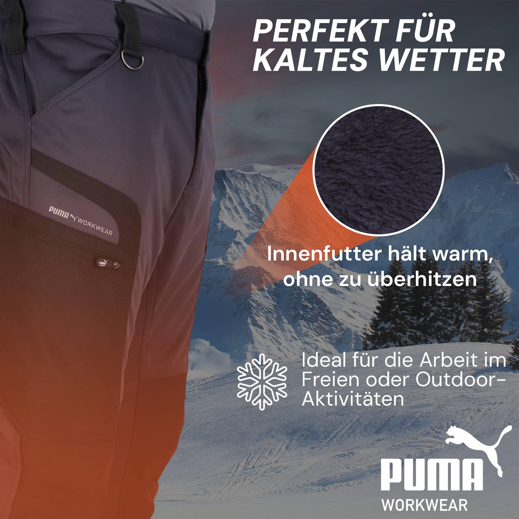 PUMA Workwear ProOne Alpine gefütterte Hosen Herren - Outdoor Hosen für Herren - Winddicht & Wasserabweisende Softshellhose - Elastische Arbeitshose Wanderhose Herren Winter
