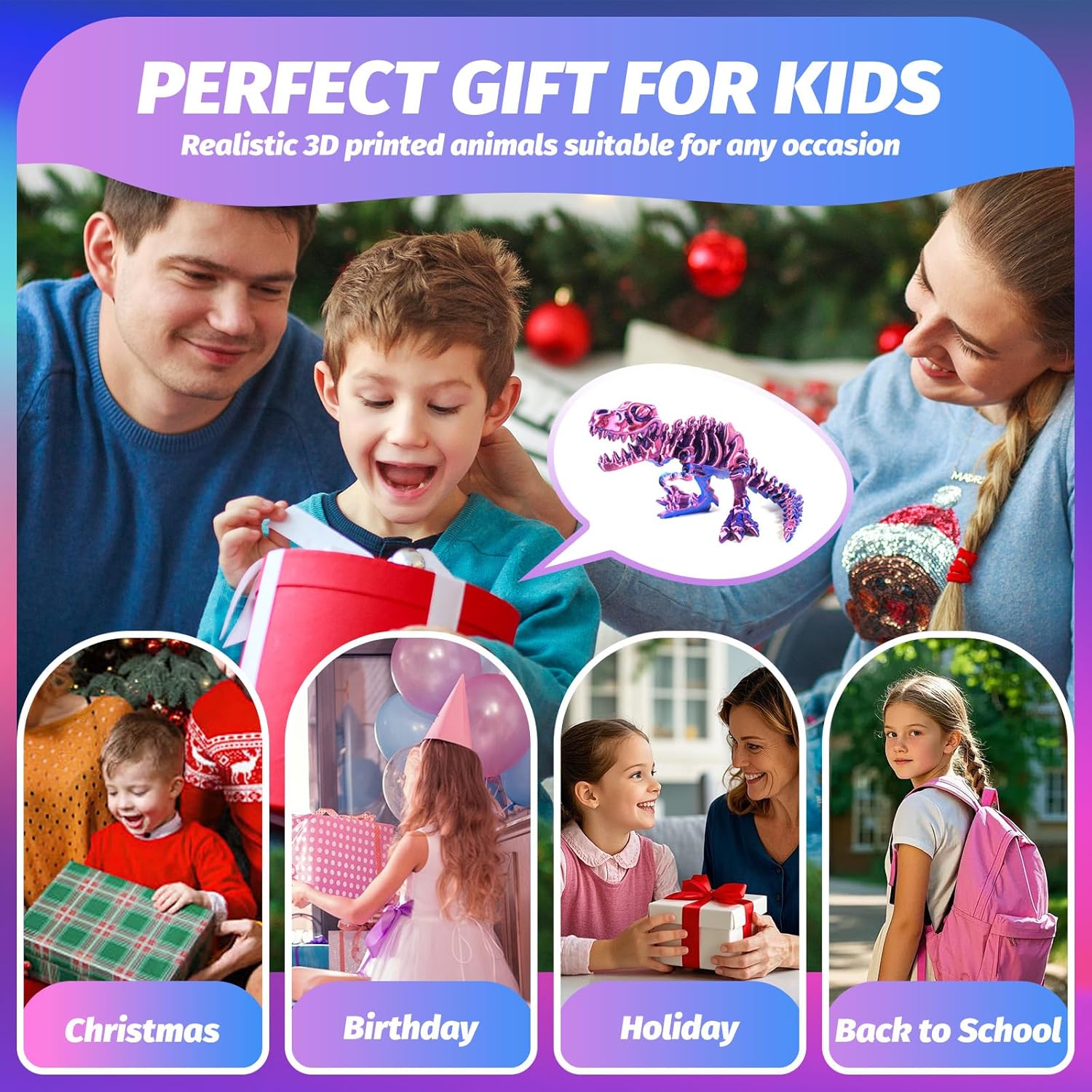 9Pcs 3D Printed Animals 3D Printed Dragon Include 3D Printed Snake, Dinosaur, Sharks, Axolotl, Turtle, Cobra and 3 Style Dragons, 3D Printed Toys Stuff for Home, Office, Decor Christmas Birthday Gift - Image 7