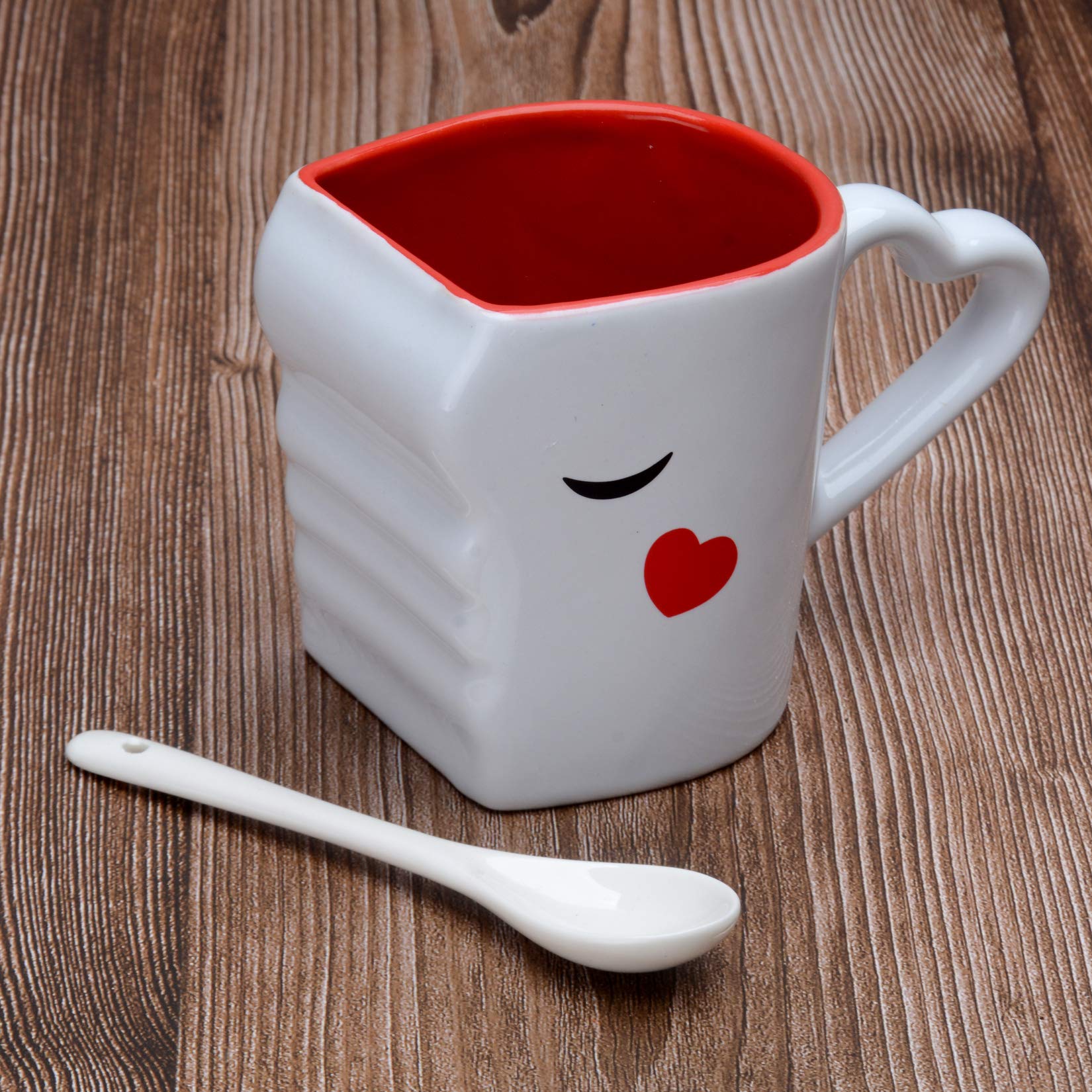 Cymax 2 pz Tazze da Caffè, Ceramica Tazze Colazione Coppia con Cucchiai - Bellissimo Pacco Regalo per Anniversario di matrimonio San Valentino Regali di Natale,10.5 oz